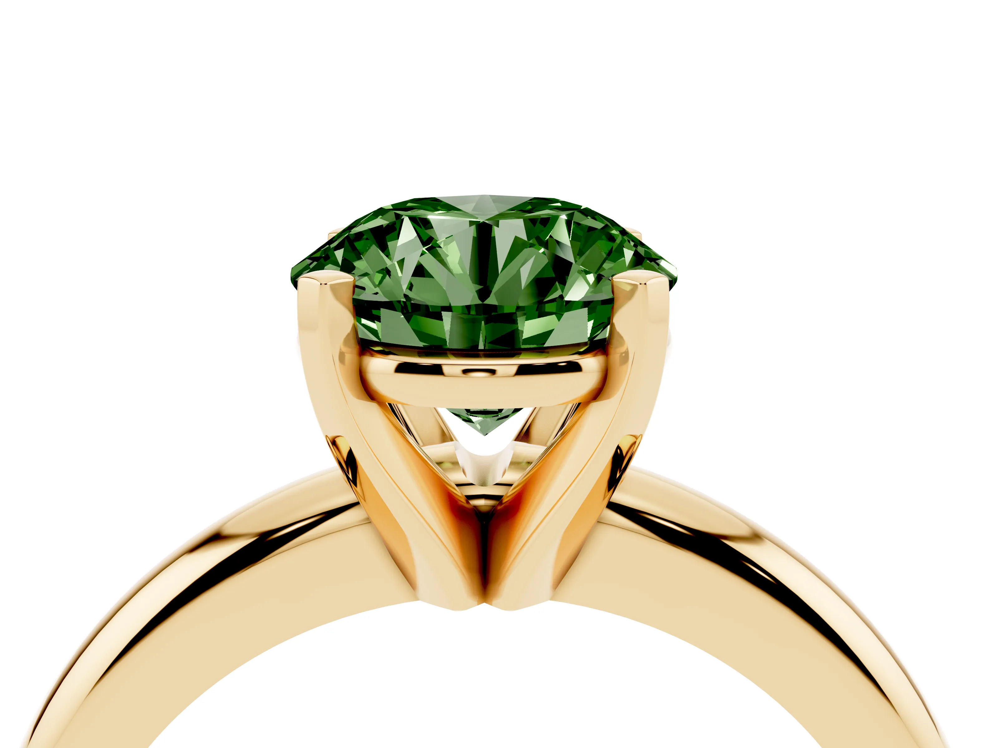 Fancy Green Round Cut Diamond Solitaire Engagement Ring Set in Yellow gold with Round Band and Prong Setting