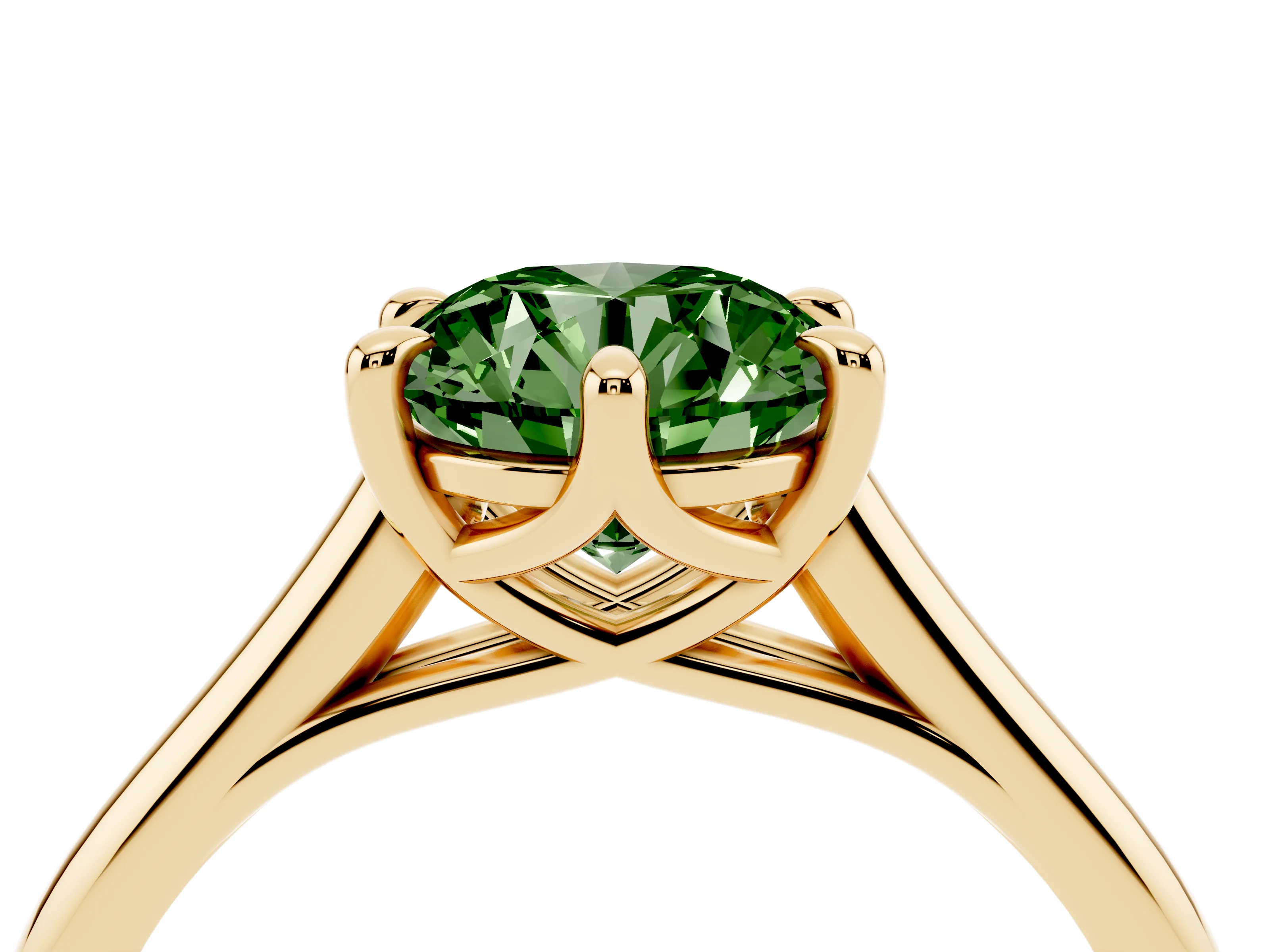 Fancy Green Round Cut Diamond Solitaire Engagement Ring Set in Yellow gold with Prong Setting and Plain Classic Band