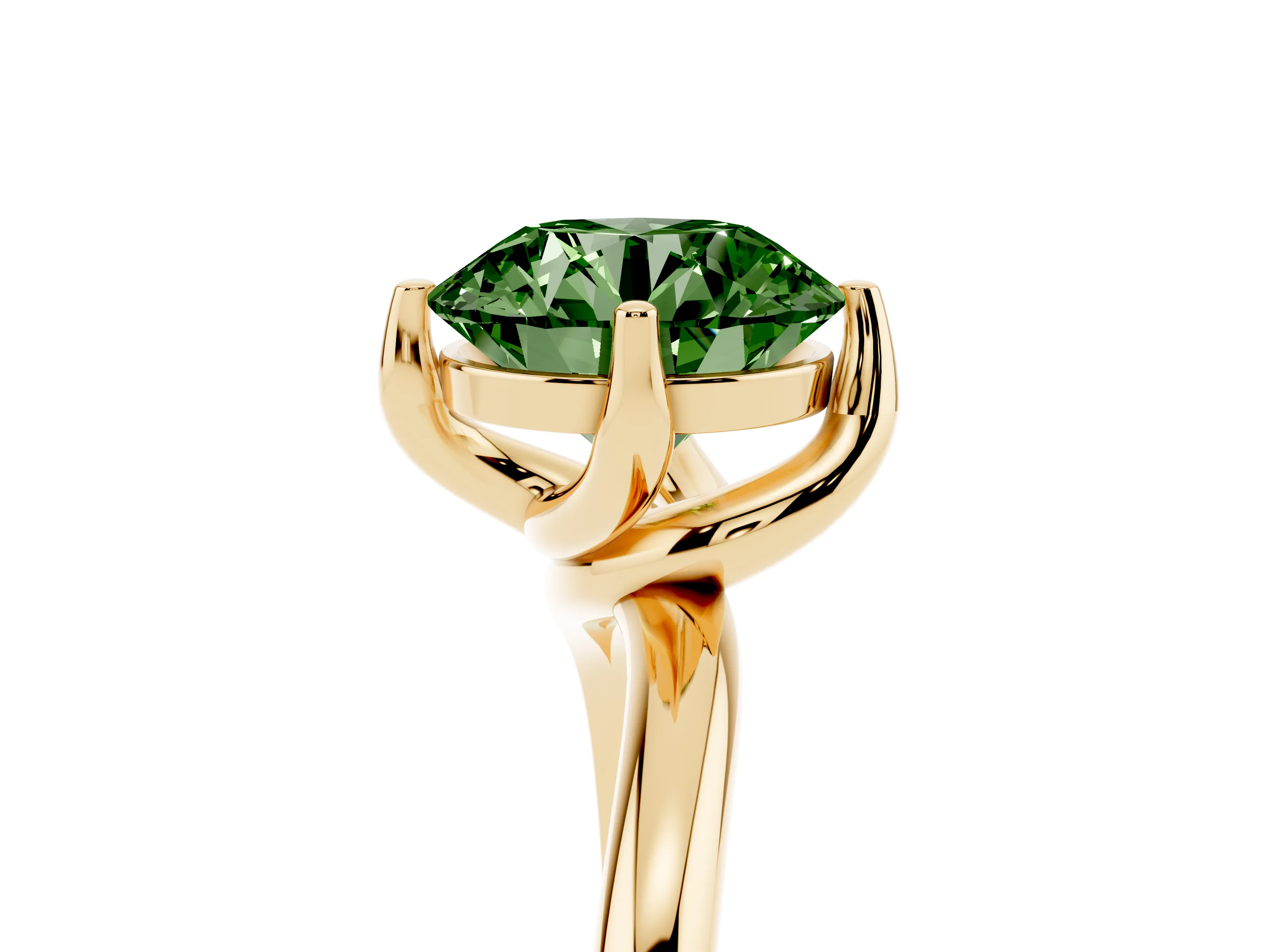 Fancy Green Round Cut Diamond Solitaire Engagement Ring Set in Yellow gold with Classic Plain Band