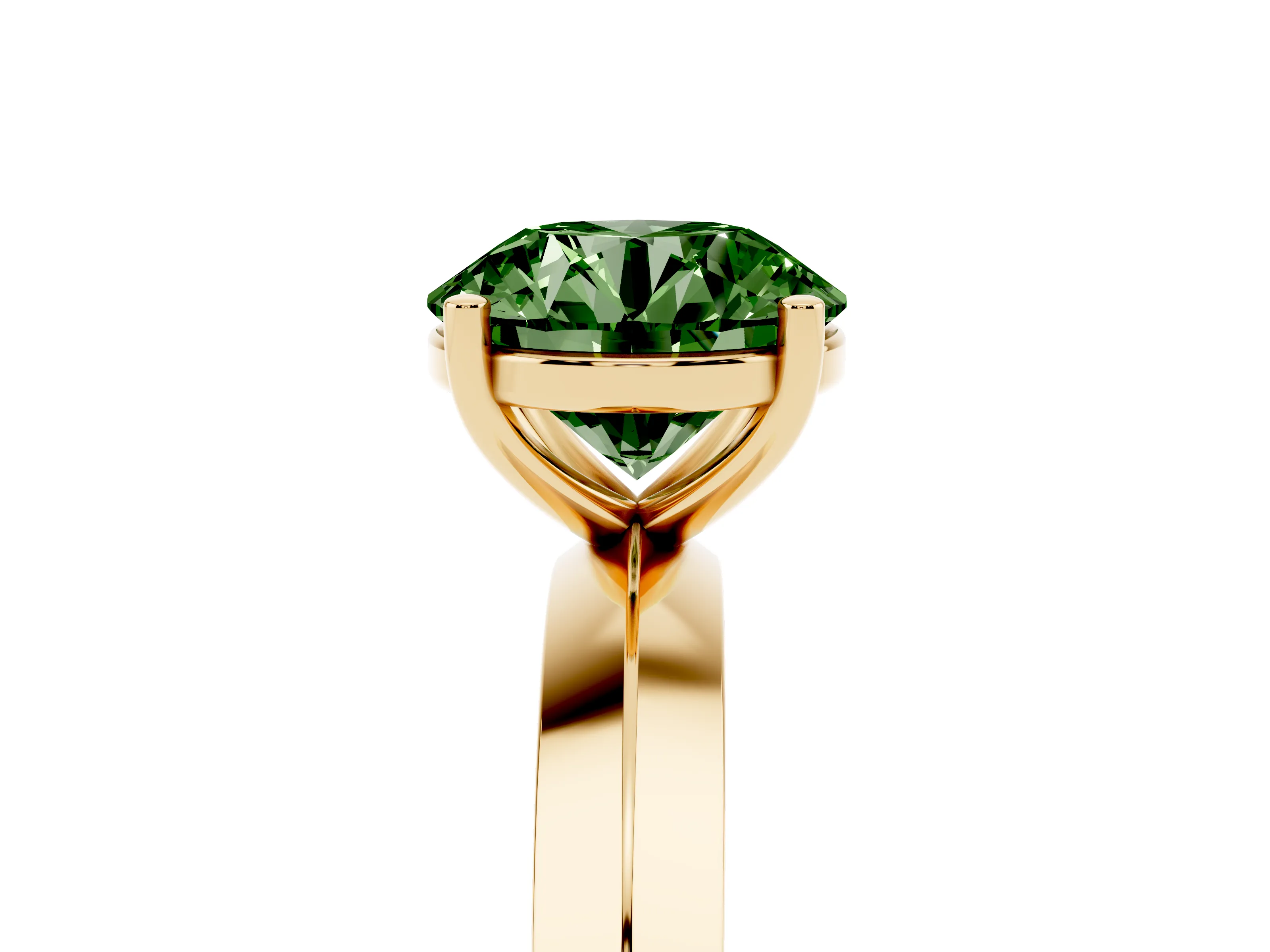 Fancy Green Round Cut Diamond Solitaire Engagement Ring Set in Yellow gold with Flat Band and Prong Setting