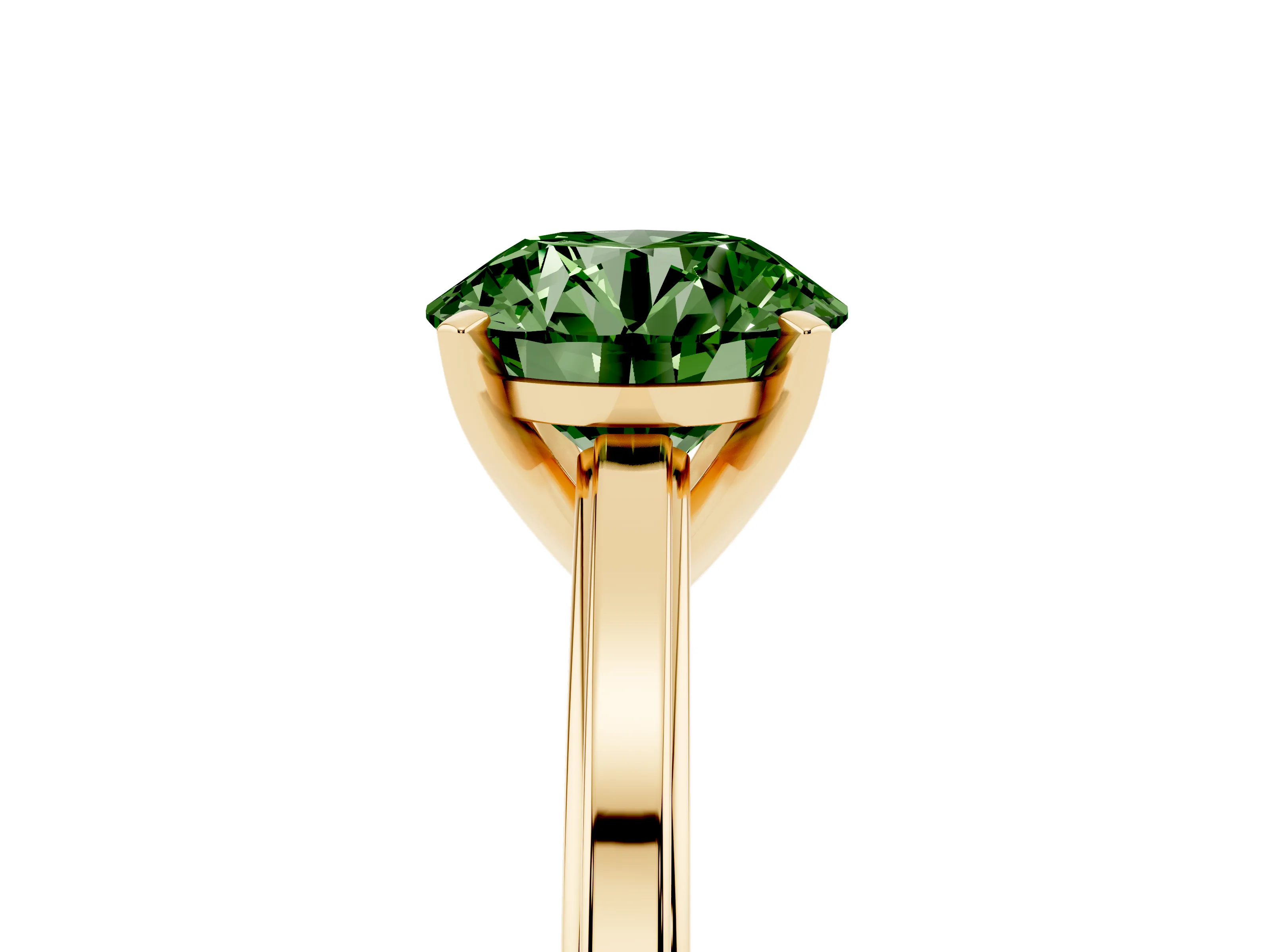 Fancy Green Round Cut Diamond Solitaire Ring Set in Yellow gold with Prong Setting and Classic Band