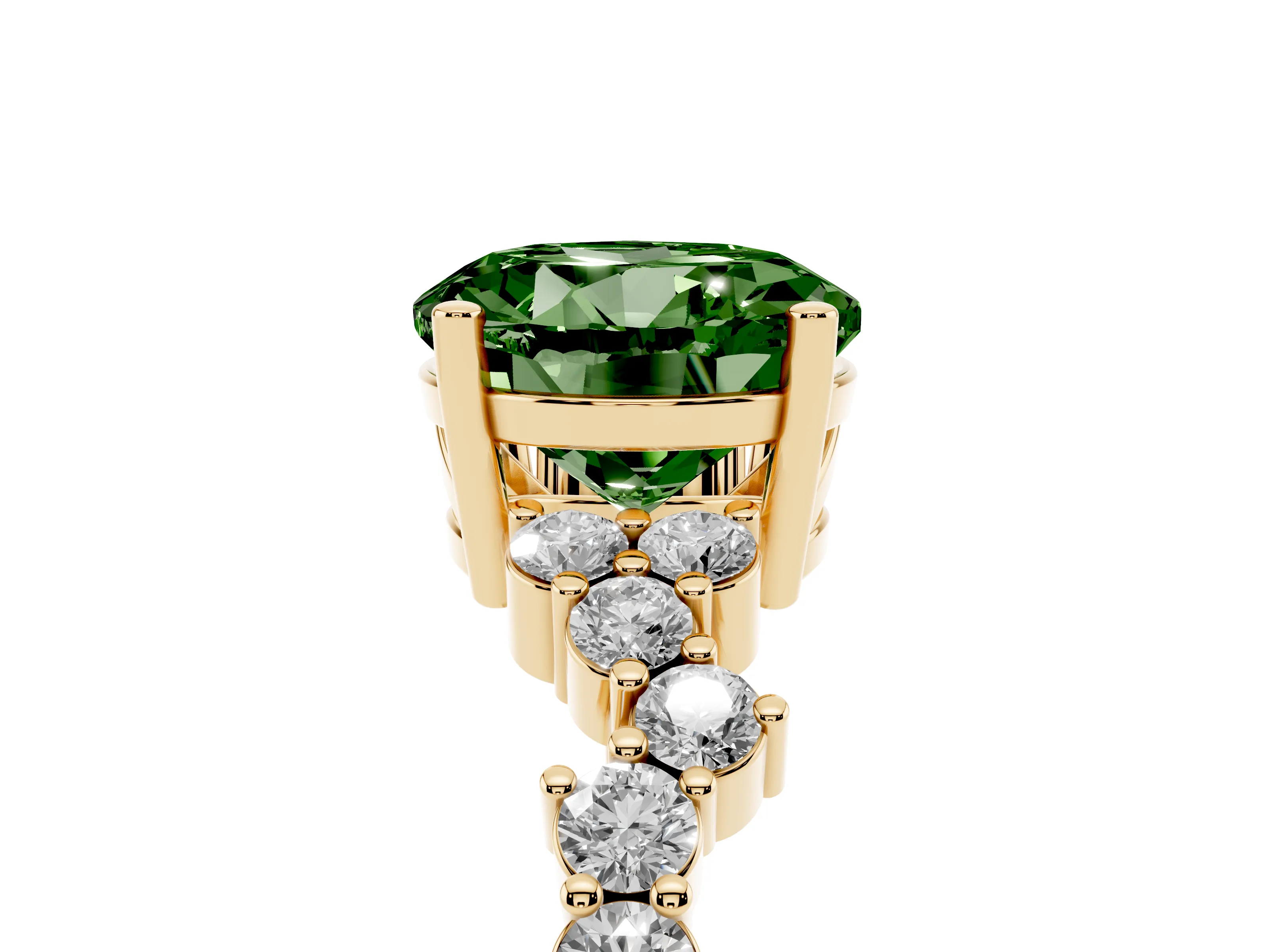 Fancy Green Round Cut Diamond Ring Set in Yellow gold with Scattered Round Accents