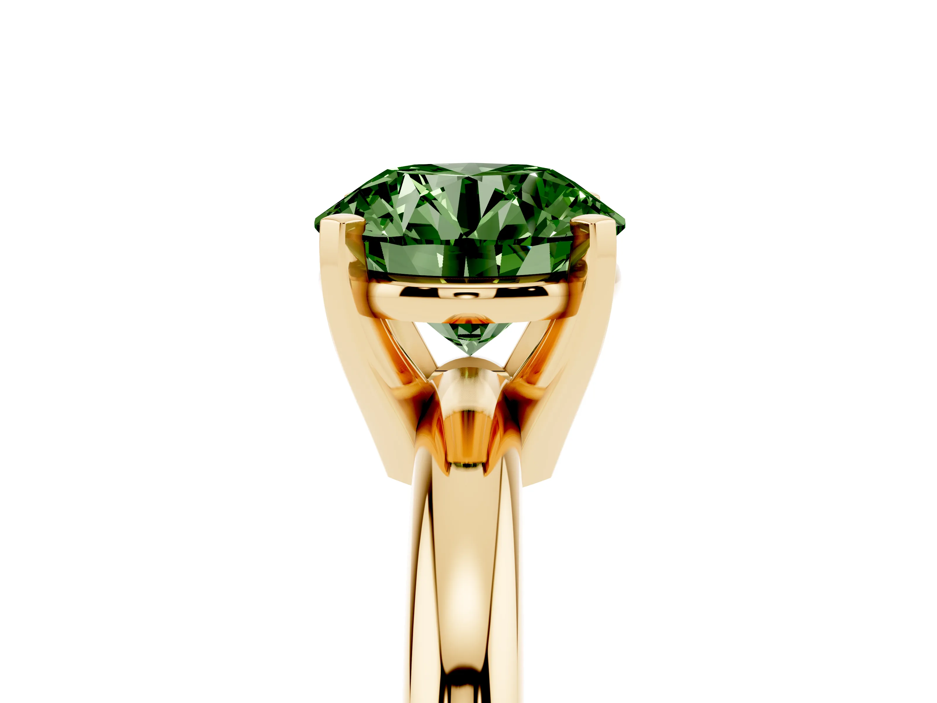 Fancy Green Round Cut Diamond Solitaire Engagement Ring Set in Yellow gold with Round Band and Prong Setting