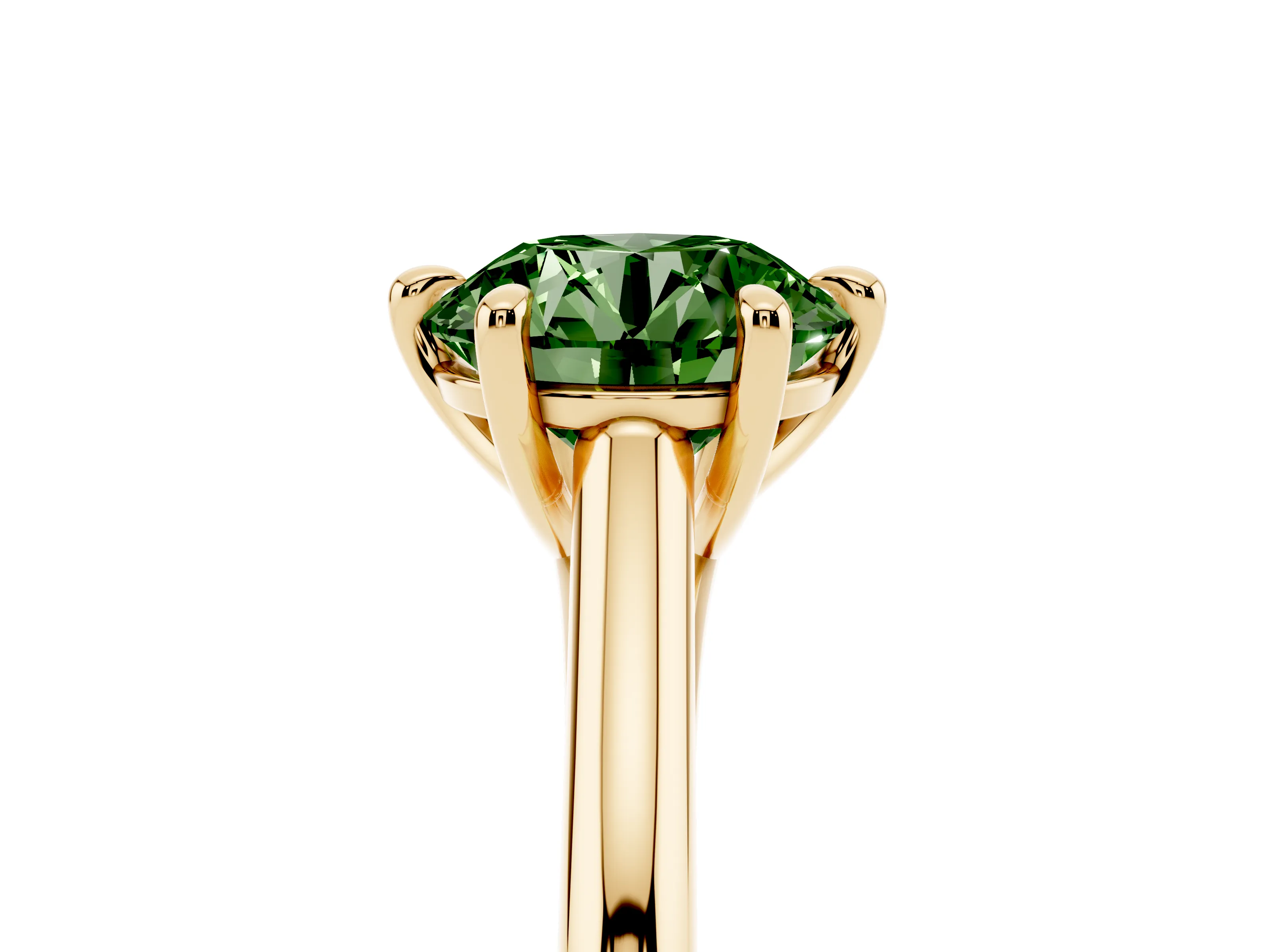 Fancy Green Round Cut Diamond Solitaire Engagement Ring Set in Yellow gold with Prong Setting and Plain Classic Band