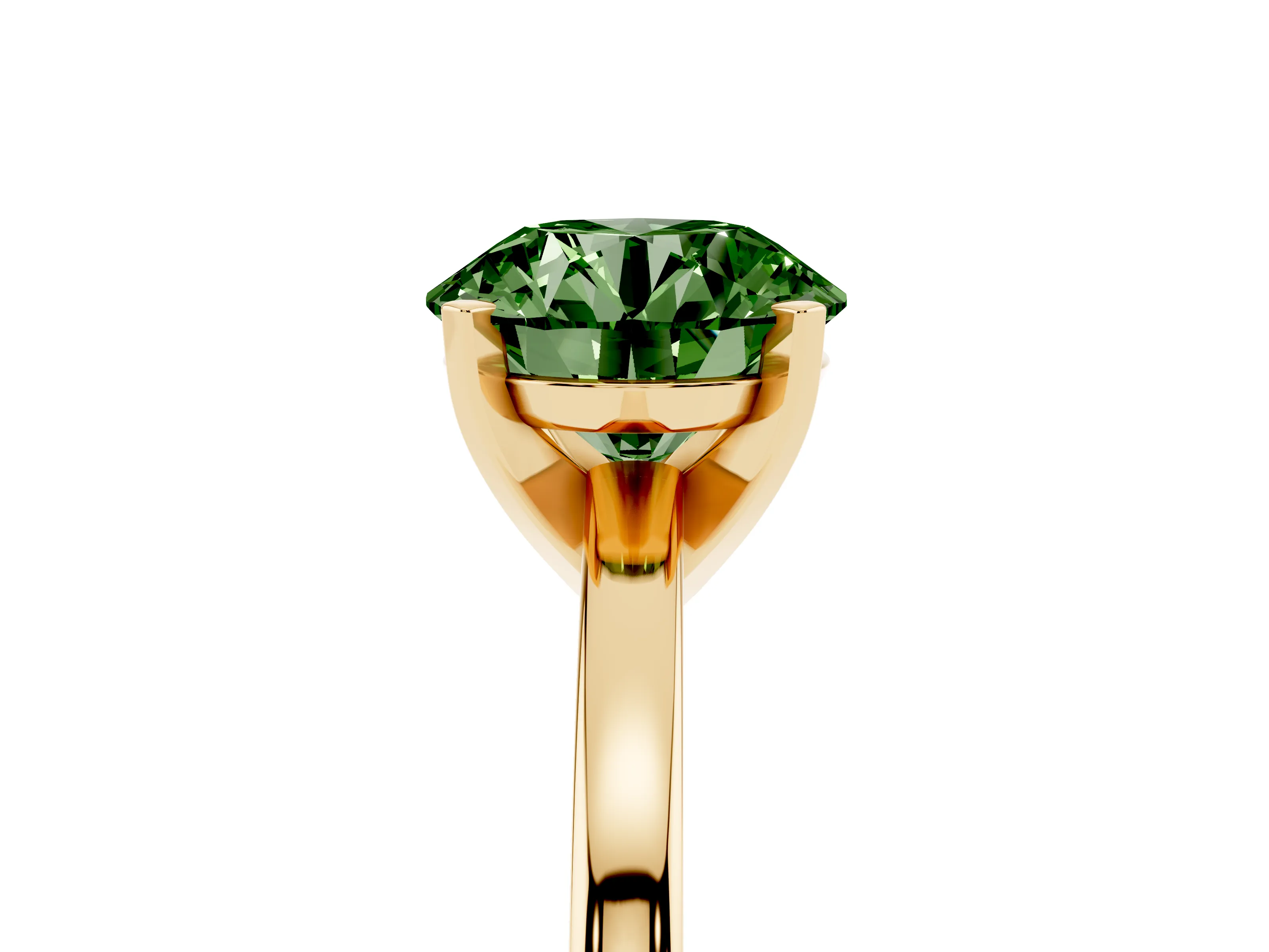 Fancy Green Round Cut Diamond Solitaire Engagement Ring Set in Yellow gold with Prong Setting on a Classic Band