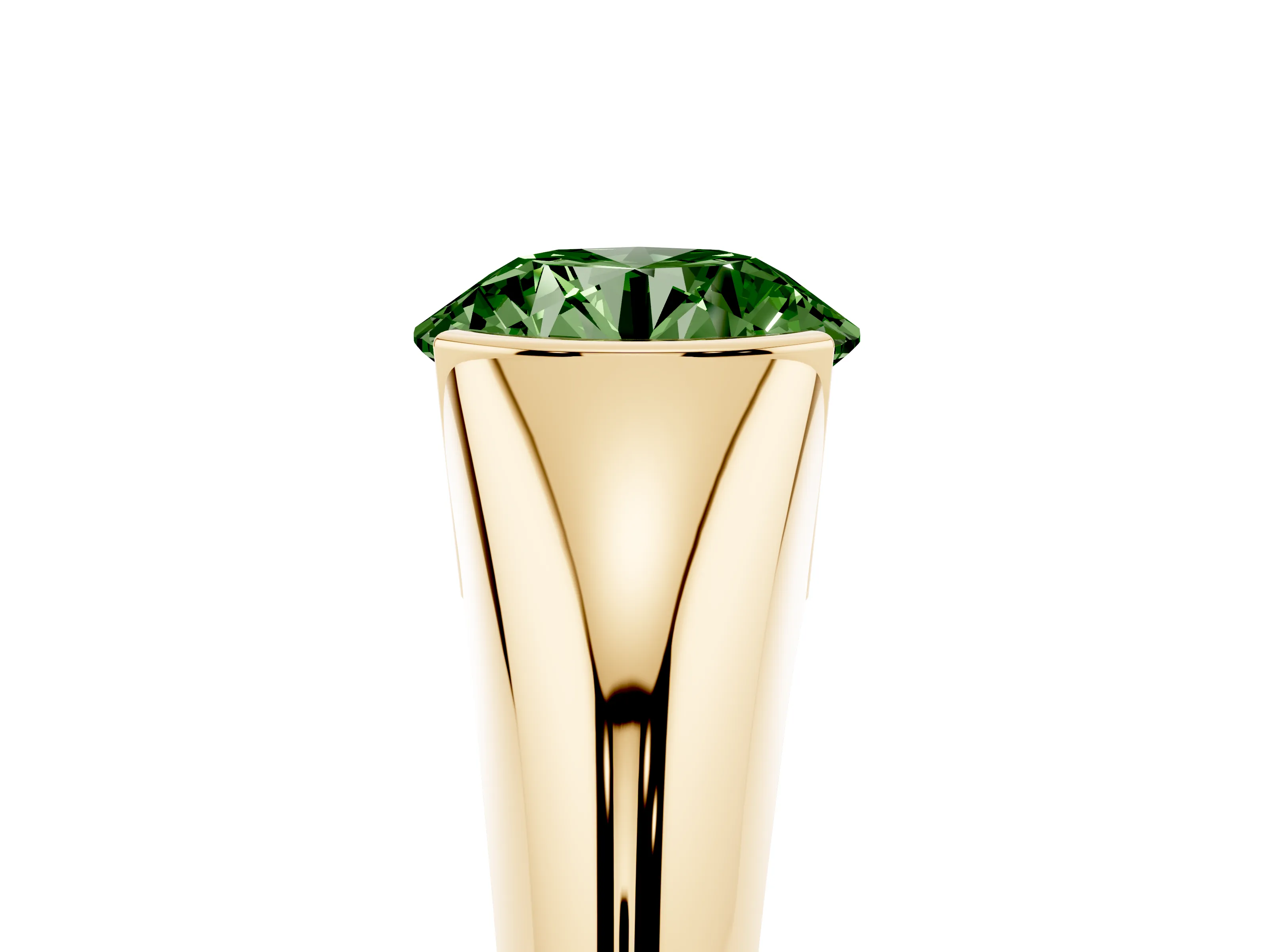 Fancy Green Round Cut Diamond Solitaire Tension Set Ring Set in Yellow gold