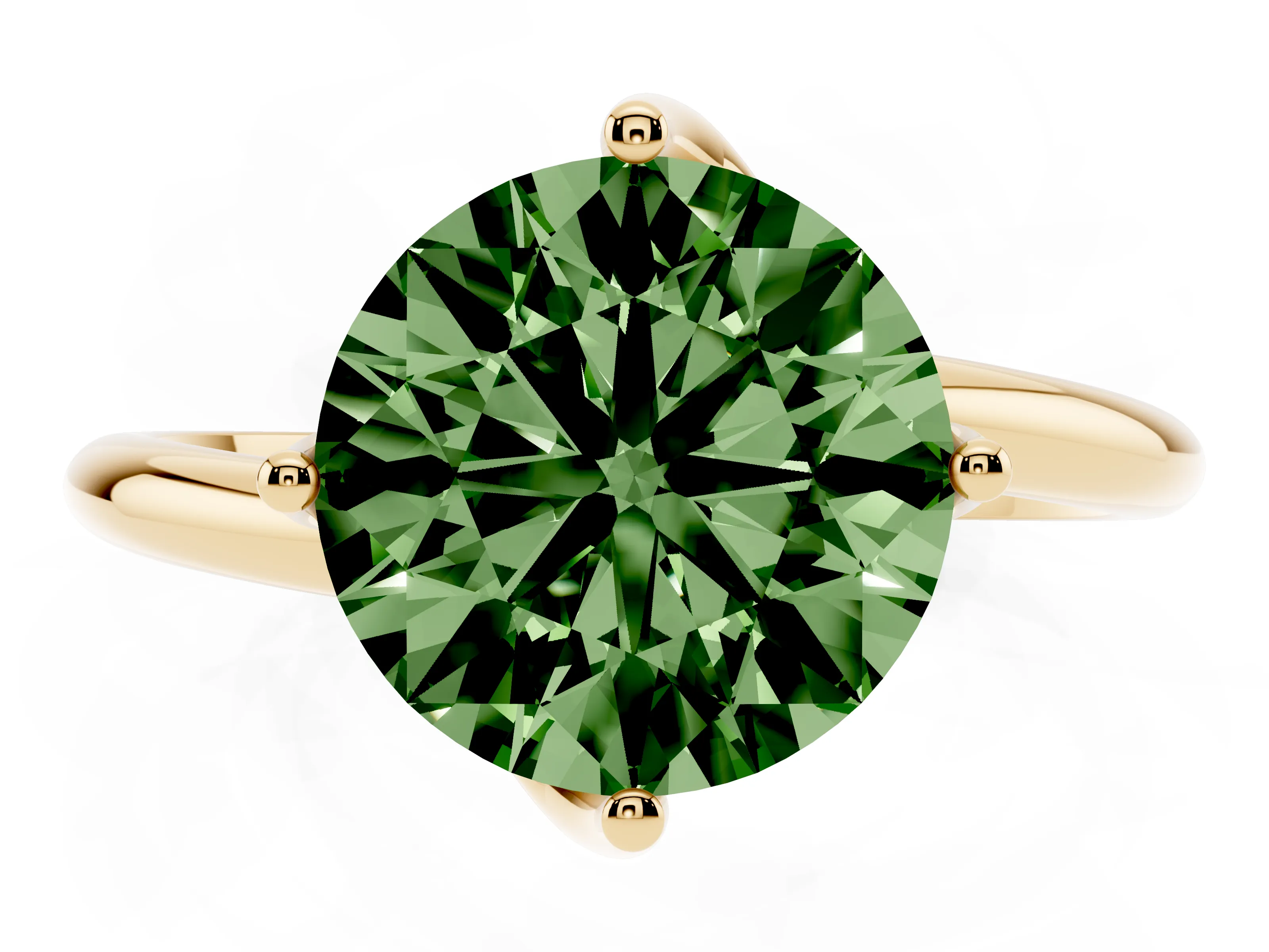 Fancy Green Round Cut Diamond Solitaire Engagement Ring Set in Yellow gold with Classic Plain Band