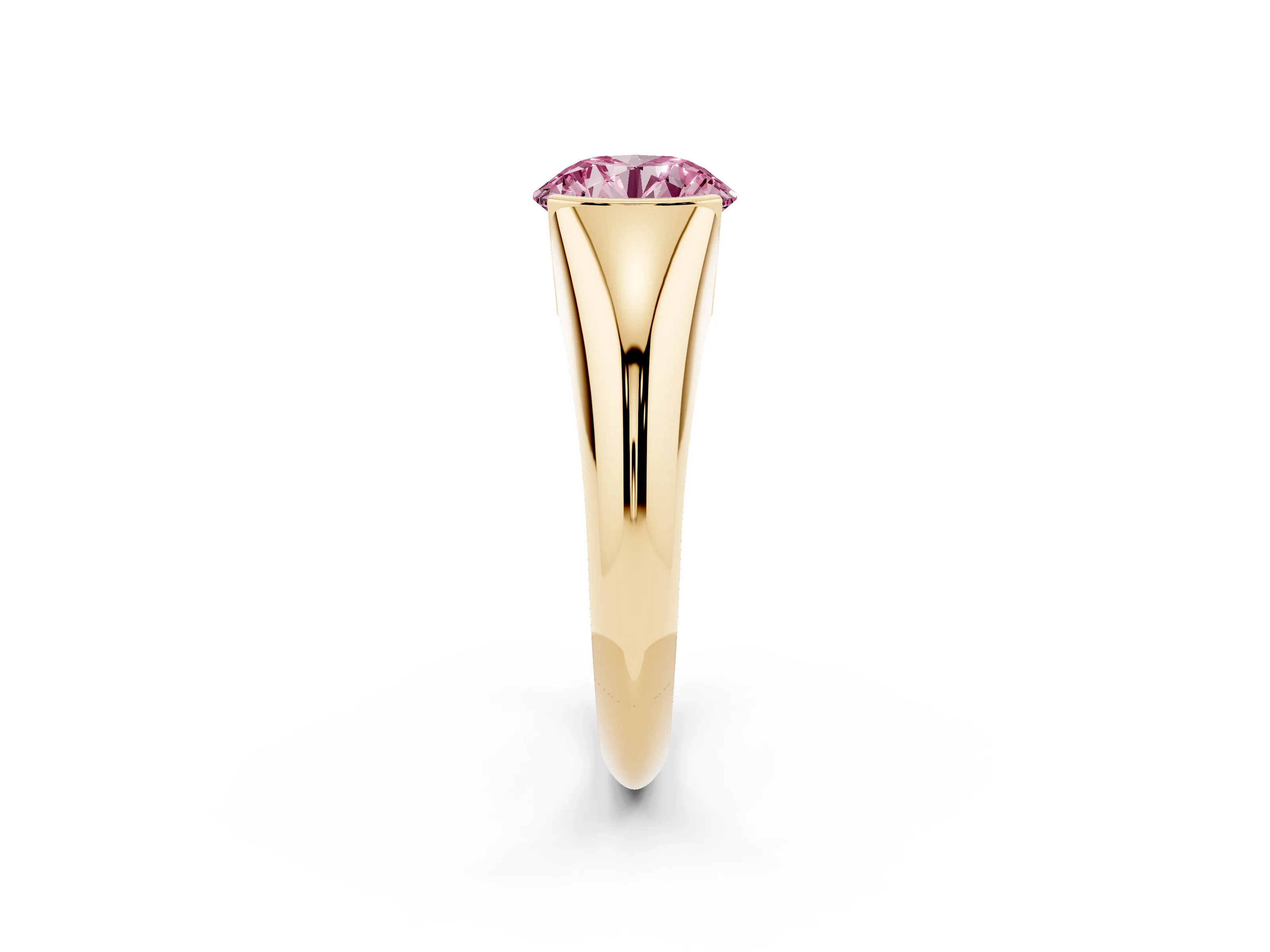Fancy Pink Round Cut Diamond Solitaire Tension Set Ring Set in Yellow gold