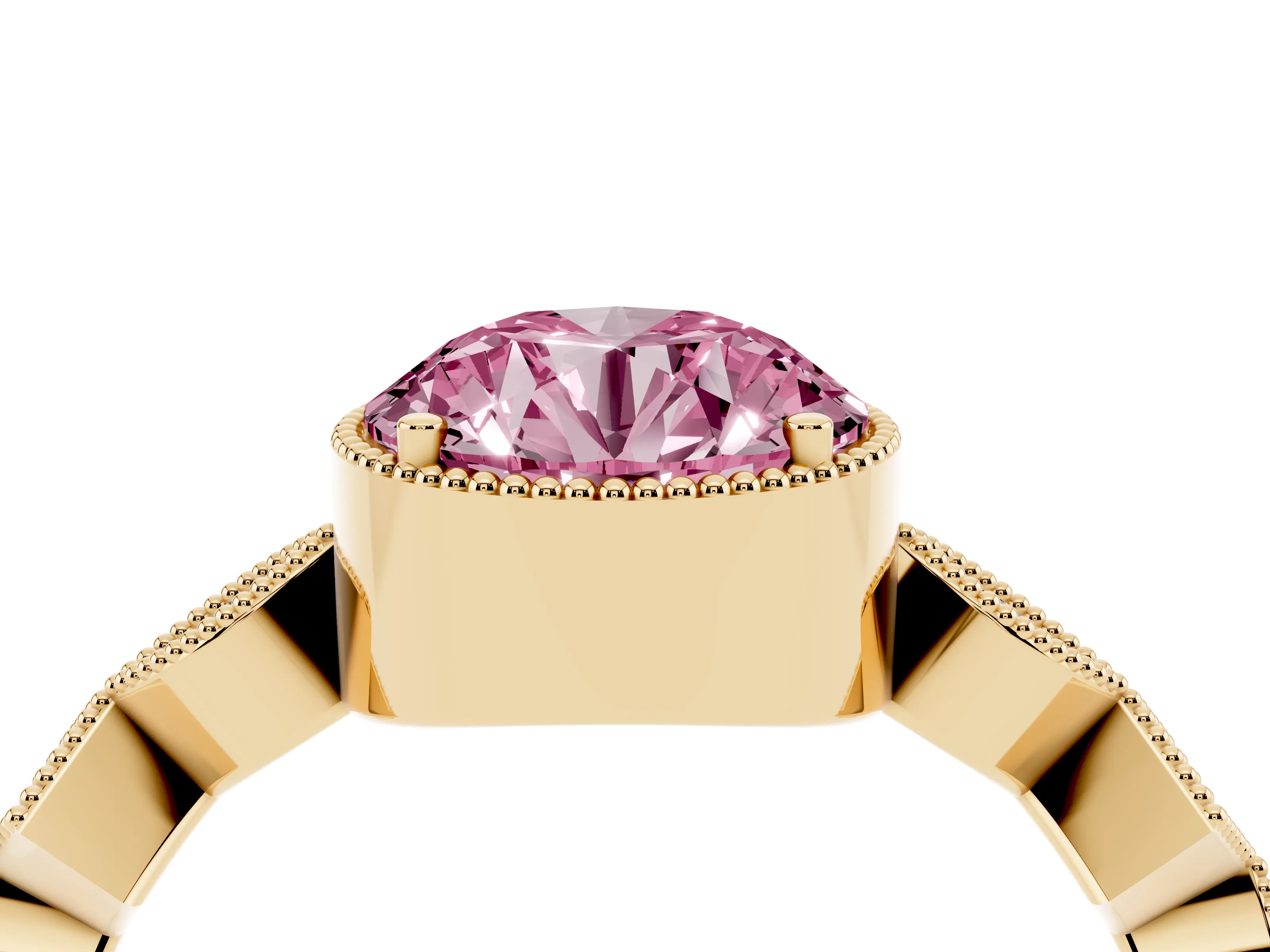 Fancy Pink Round Cut Diamond Milgrain Marquise Twist Band Ring Set in Yellow gold with Prong Setting