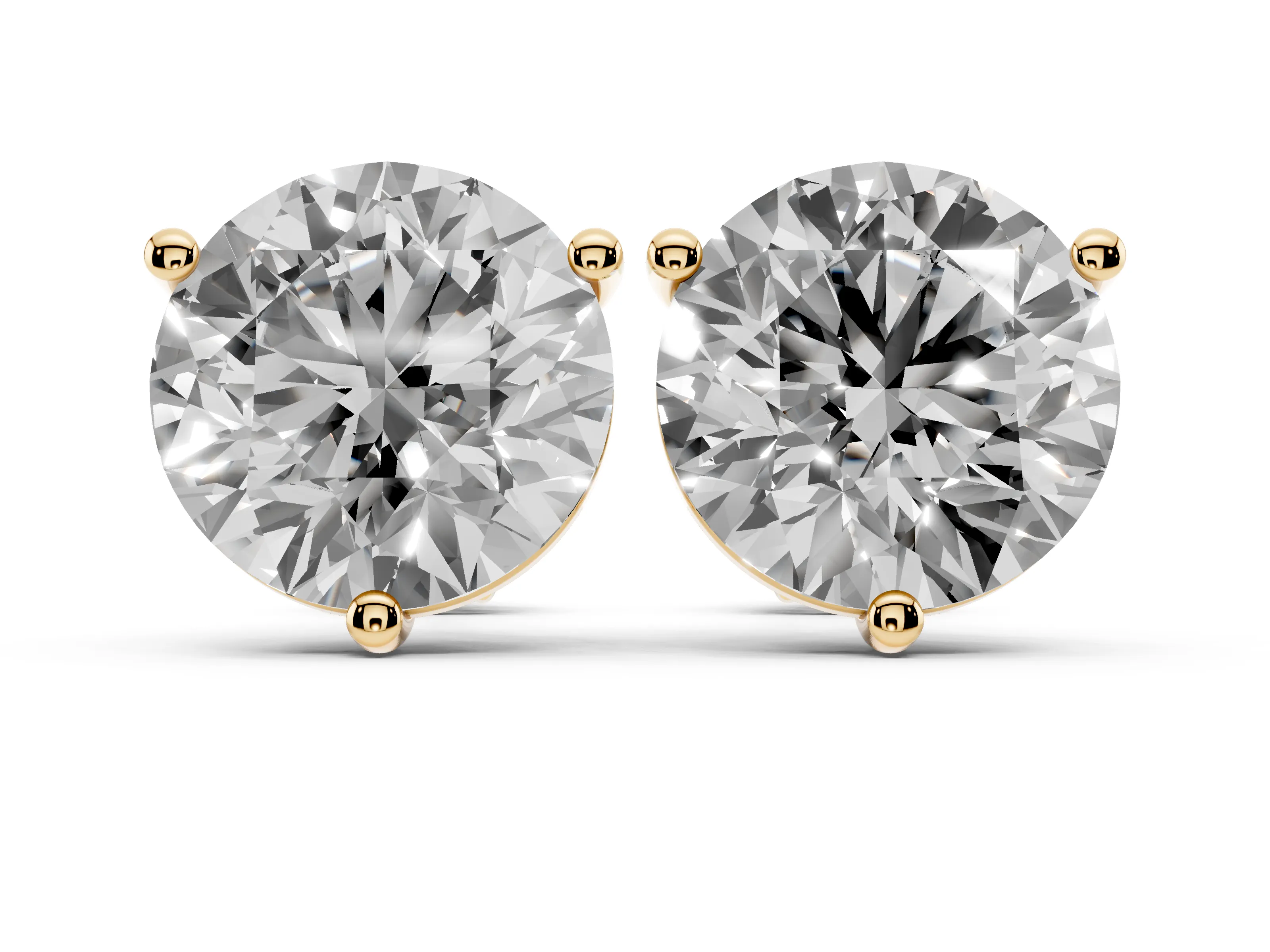 Round Diamond Martini Stud Earrings Set in Yellow gold with Three-Prong Setting