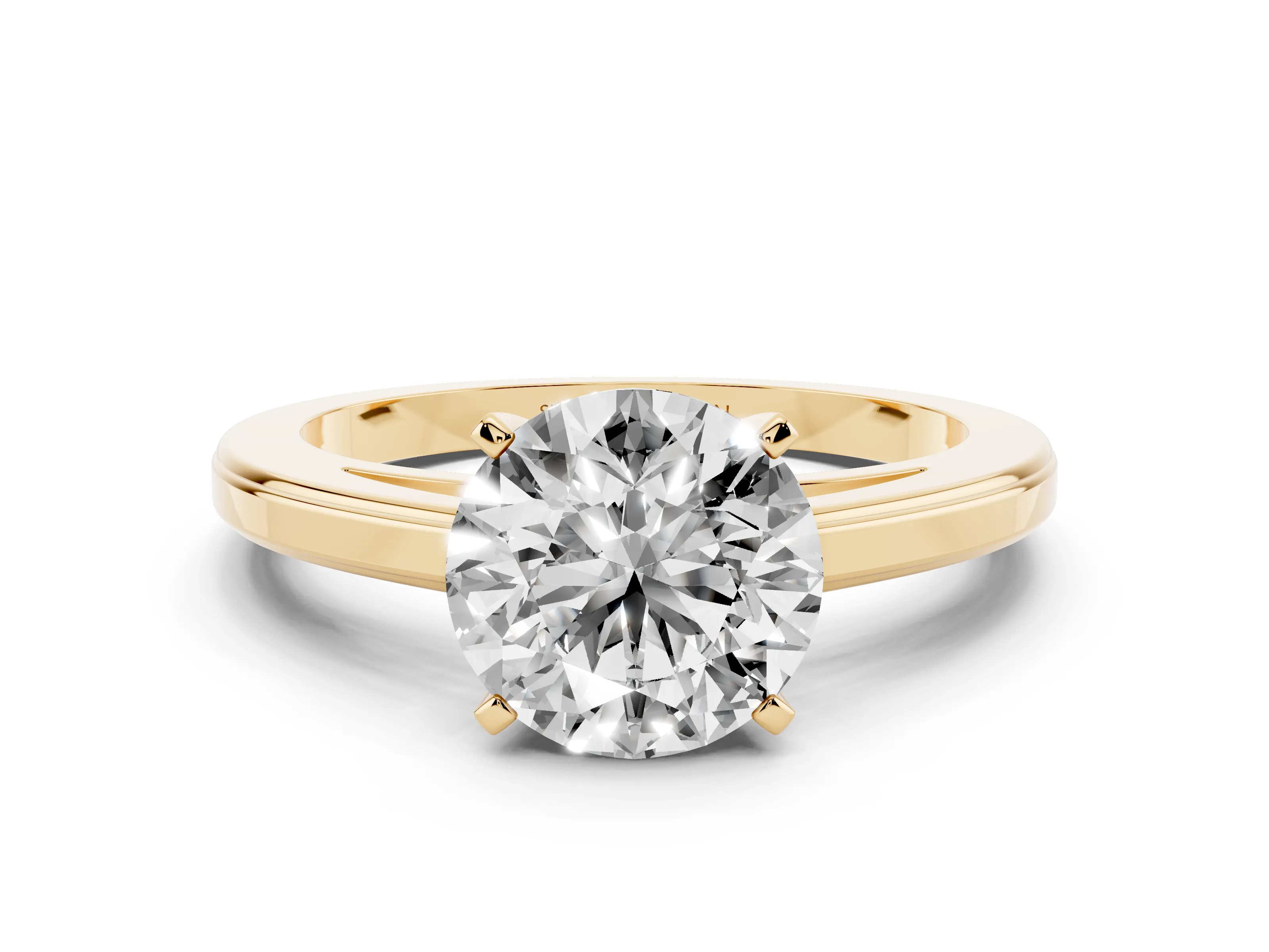 Round Cut Diamond Solitaire Ring Set in Yellow gold with Prong Setting and Classic Band