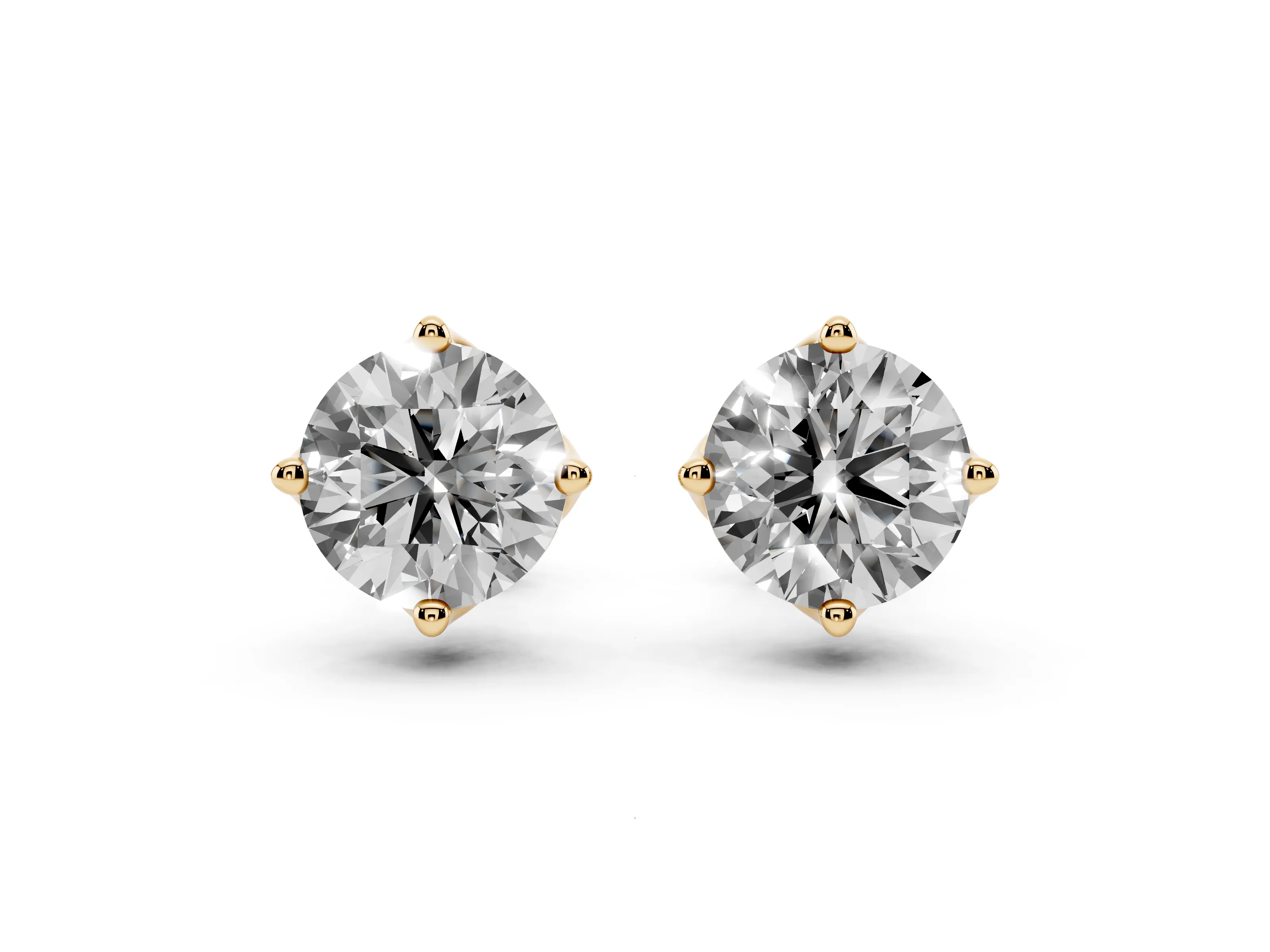 Round Diamond Flower Petal Solitaire Stud Earrings Set in Yellow gold
