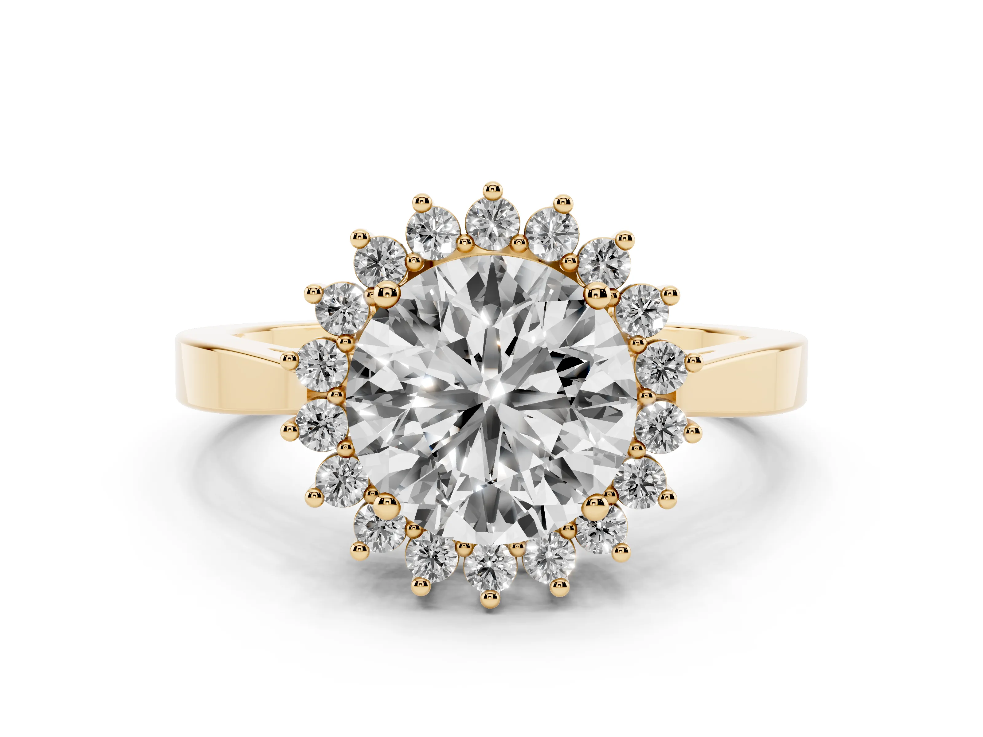Round Cut Diamond Halo Ring Set in Yellow gold with Round Halo and Smooth Solitaire Band
