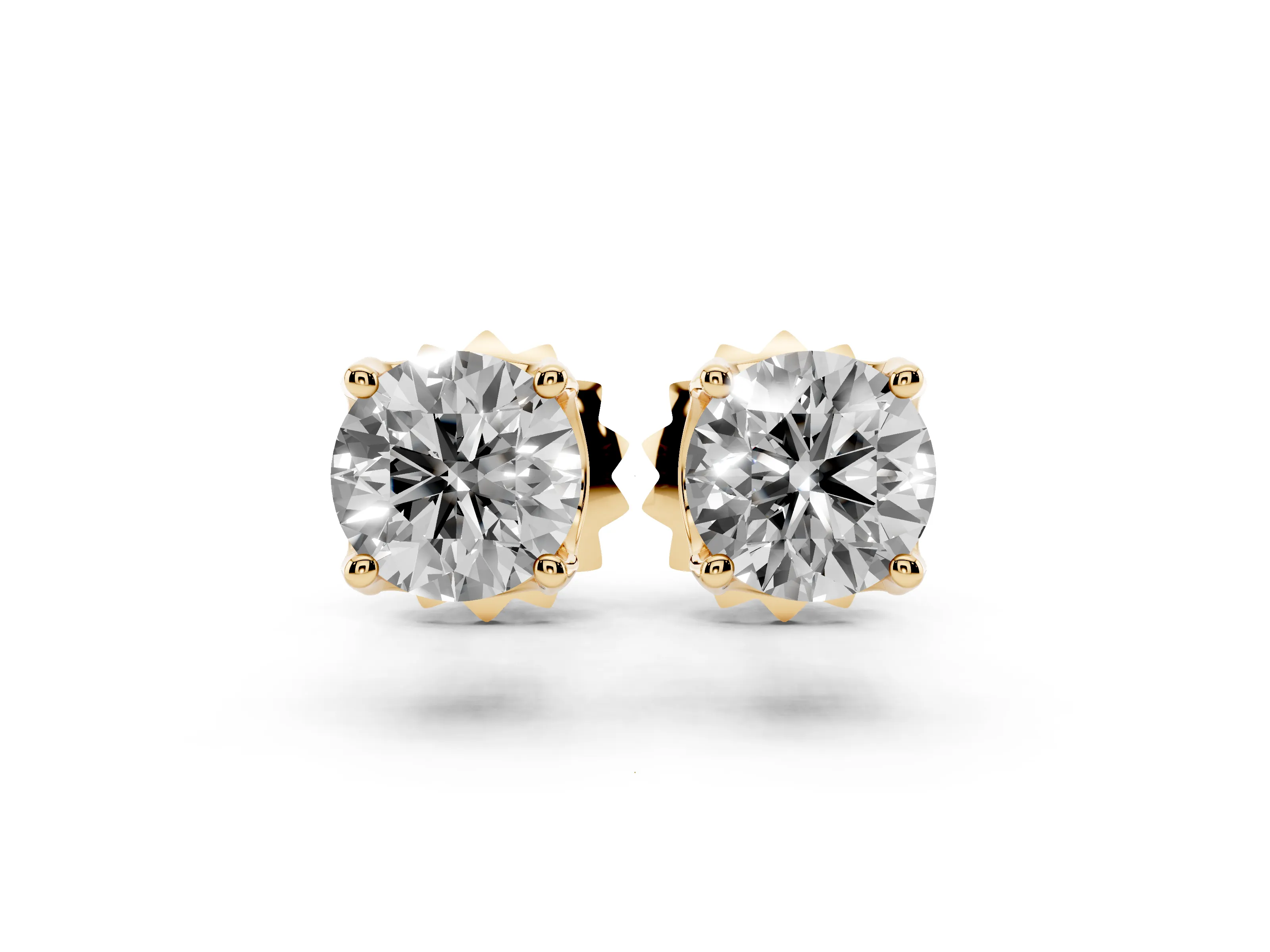 Round Lab-Grown Diamond Solitaire Stud Earrings | Basket Setting | Yellow Gold