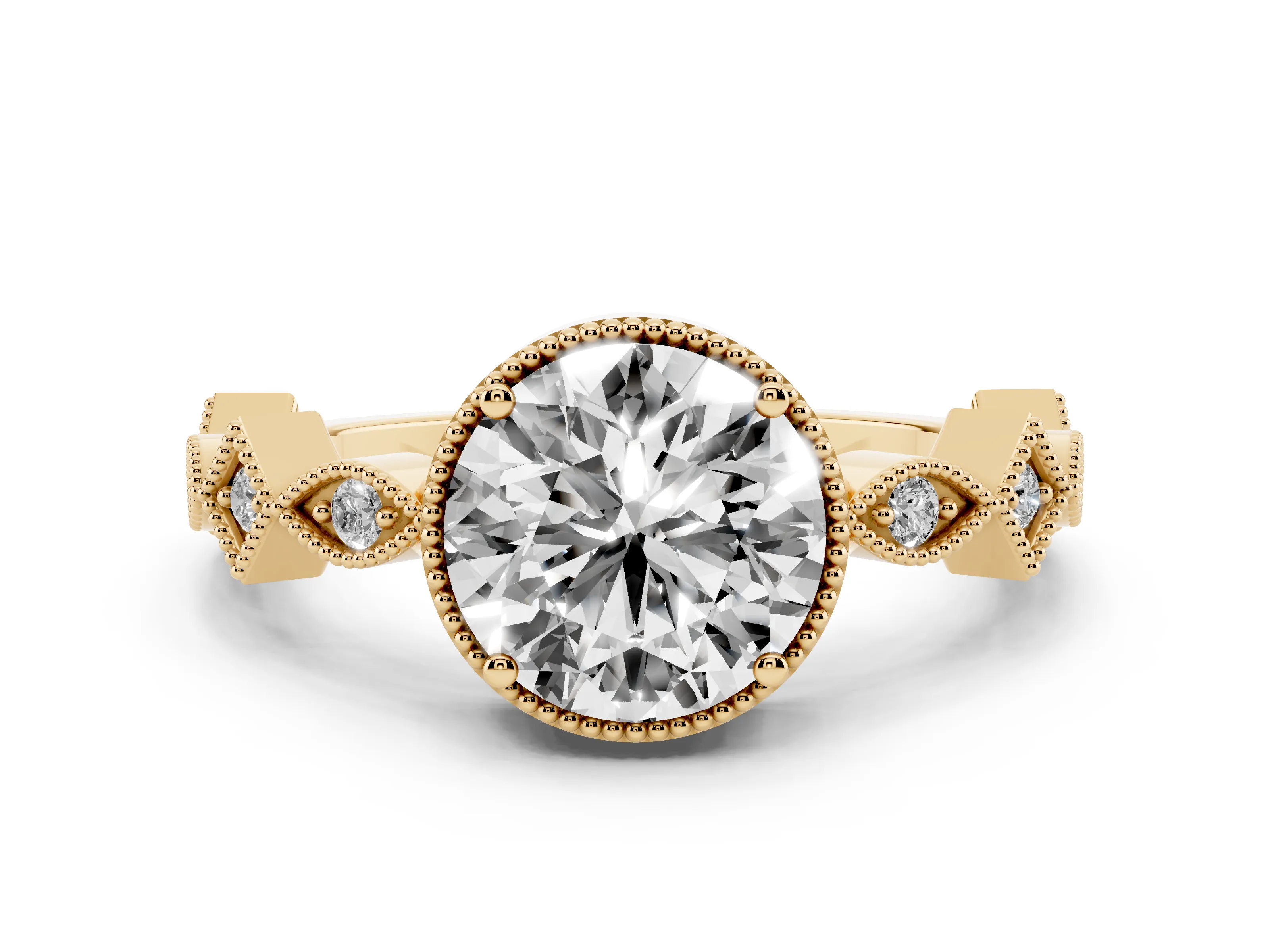 Round Cut Diamond Milgrain Marquise Twist Band Ring Set in Yellow gold with Prong Setting