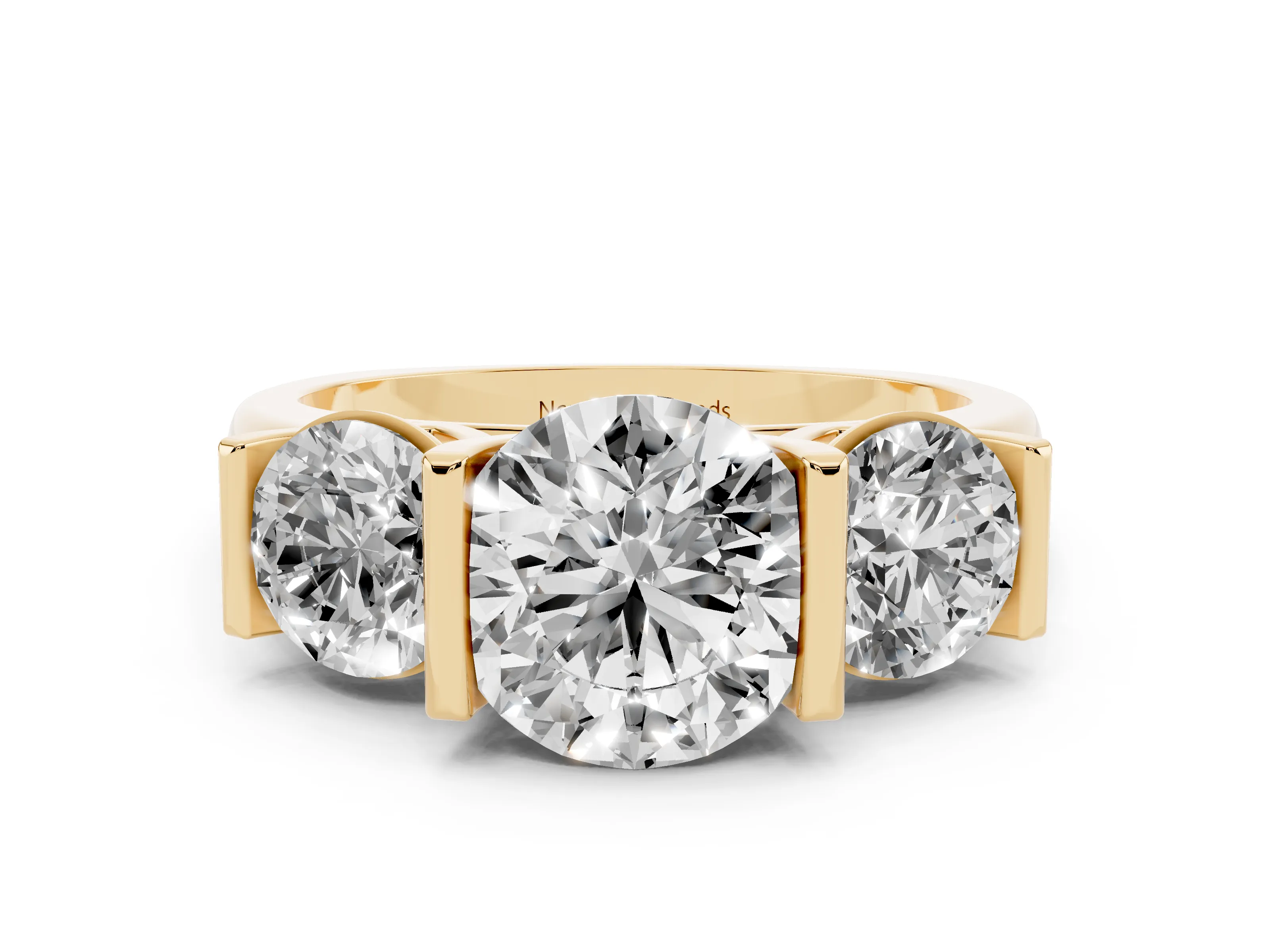 Round Cut Diamond Three-Stone Channel Set Ring Set in Yellow gold