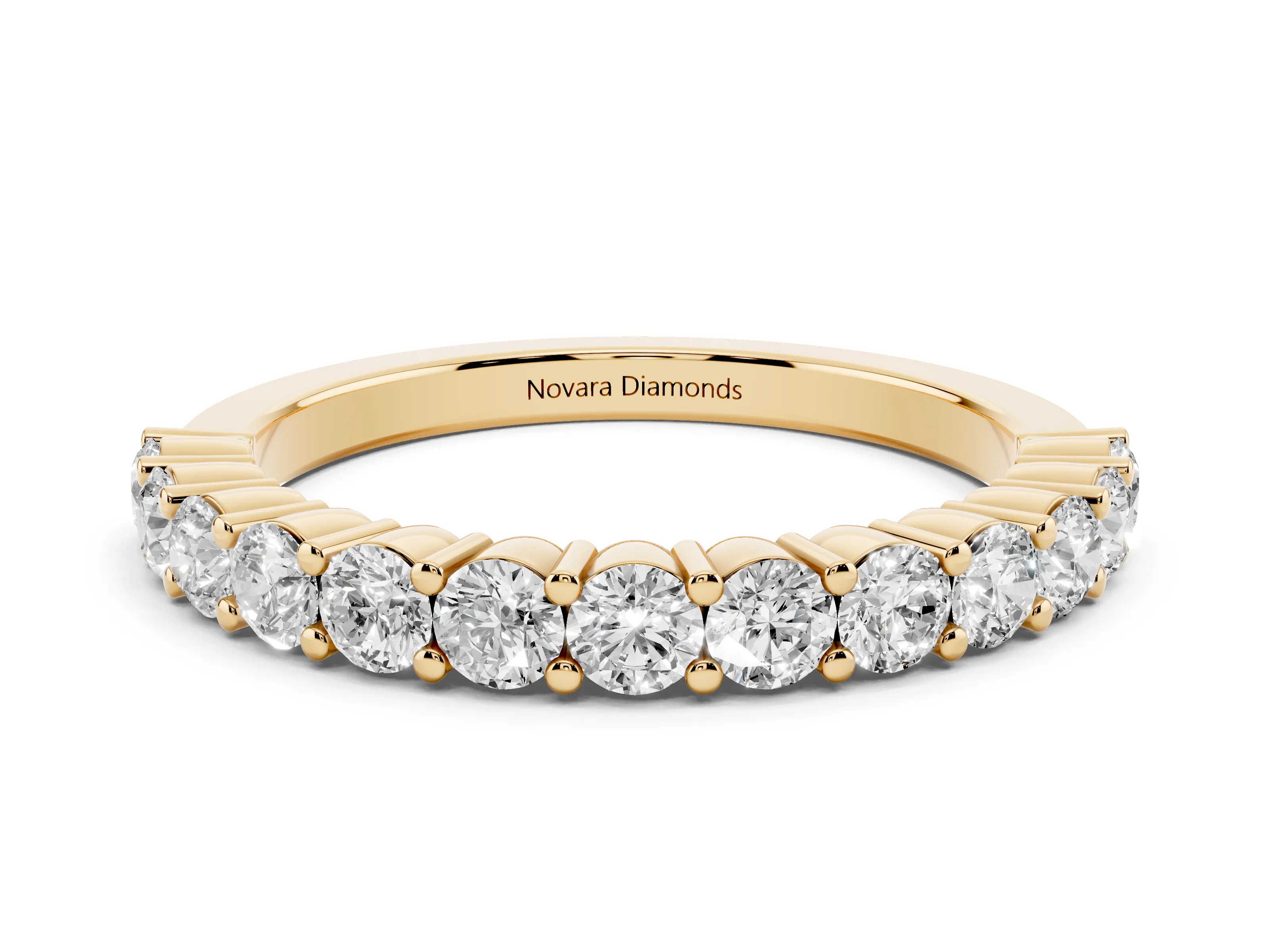 Alternating Round Diamond Promise Ring Set in Yellow gold with Round Accent Stations