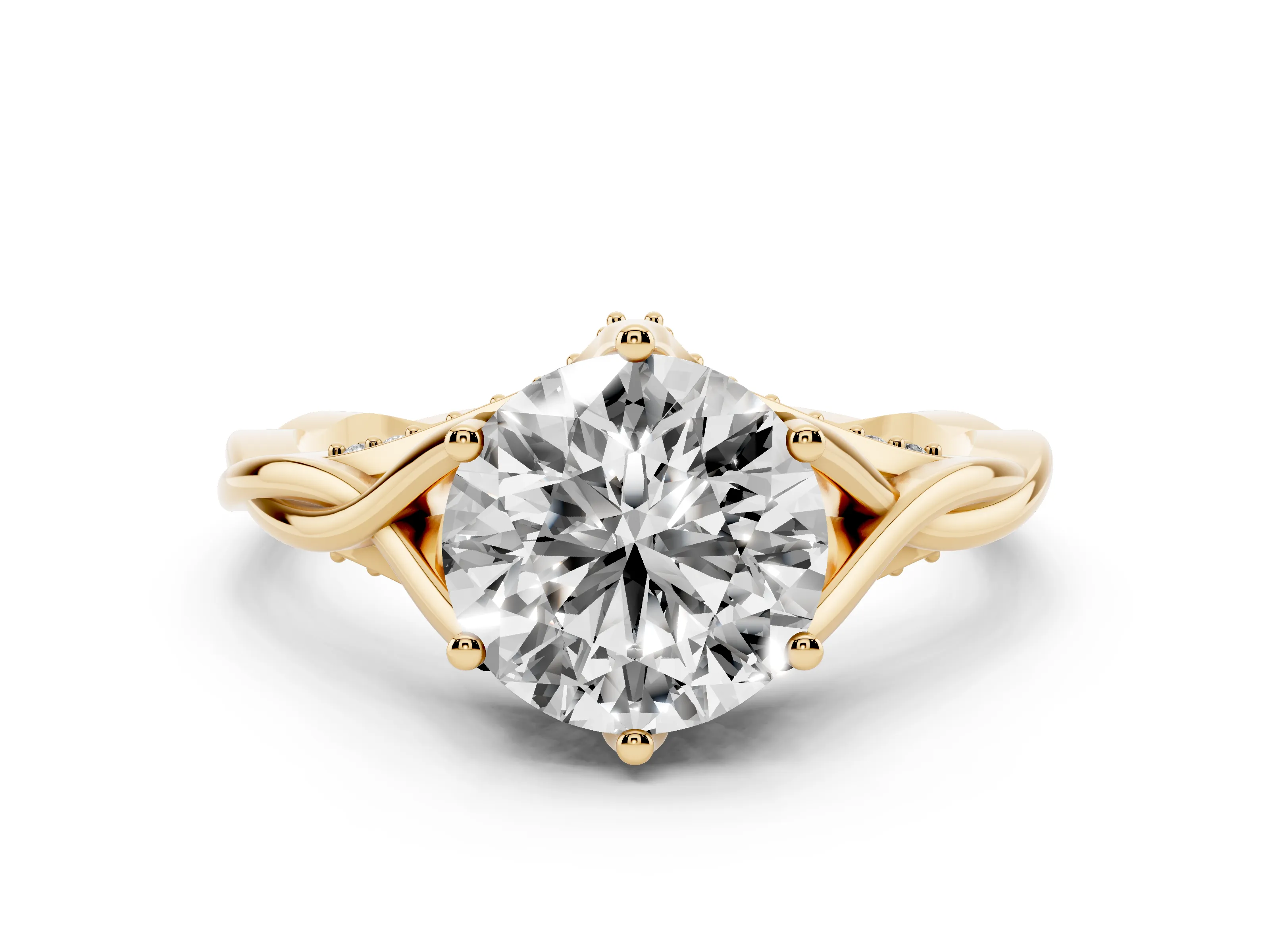 Round Cut Diamond Intertwined Twist Band Solitaire Ring Set in Yellow gold with Prong Setting