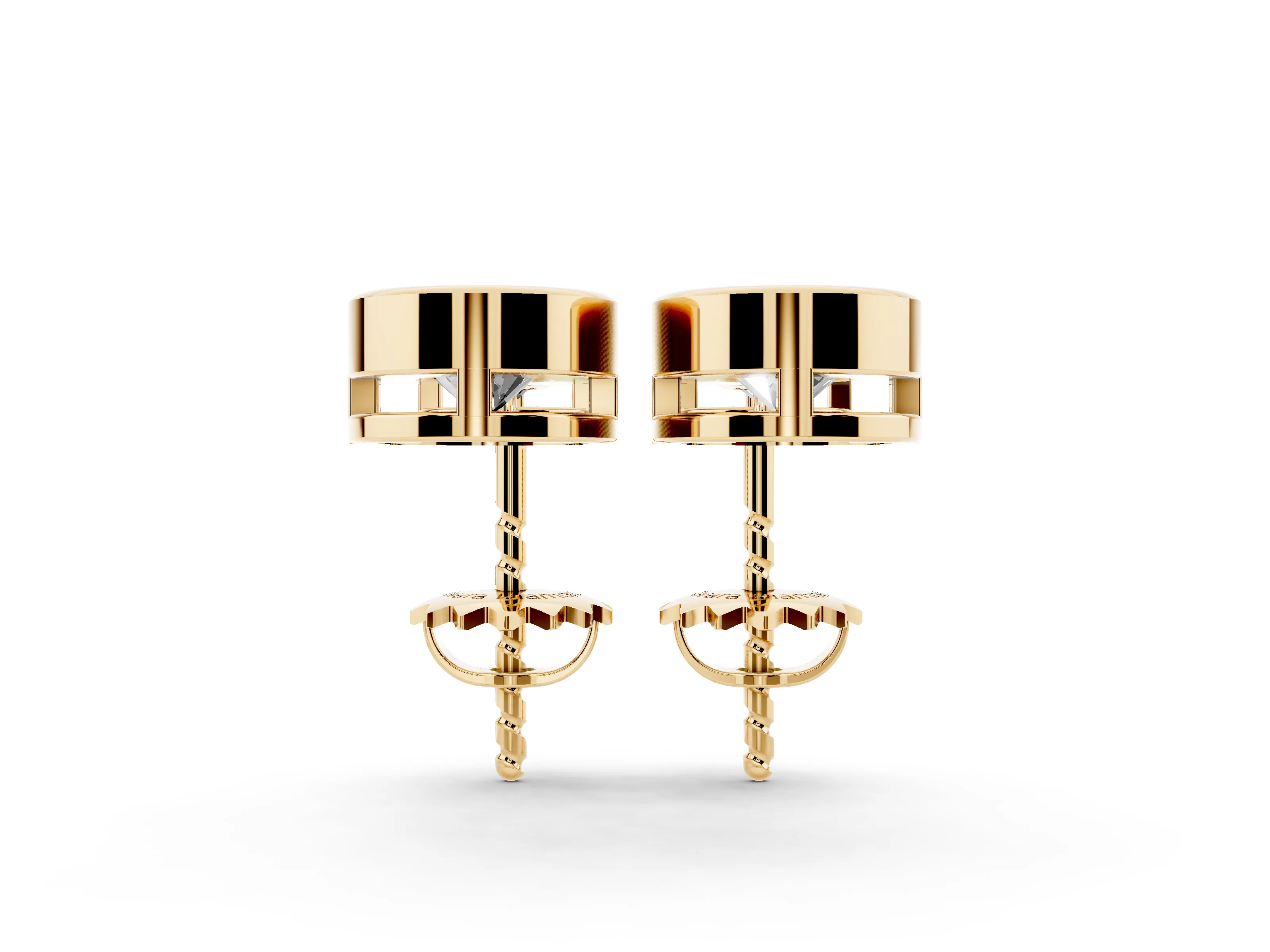 Round Lab-Grown Diamond Double Bezel Drop Earrings | Linked Bezels | Yellow Gold