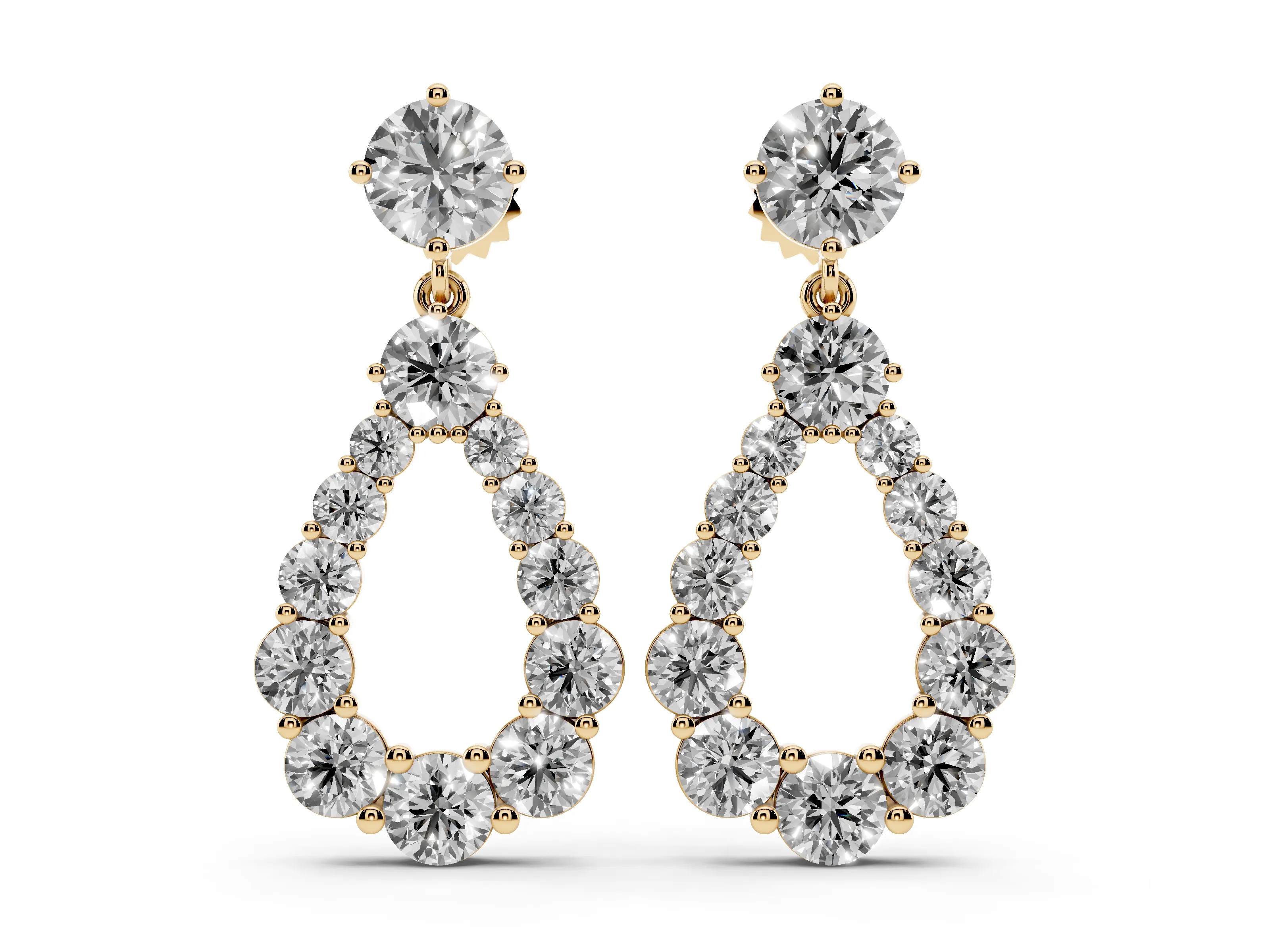 Round Lab-Grown Diamond Graduated Open Teardrop Drop Earrings | Shared Prongs | Yellow Gold