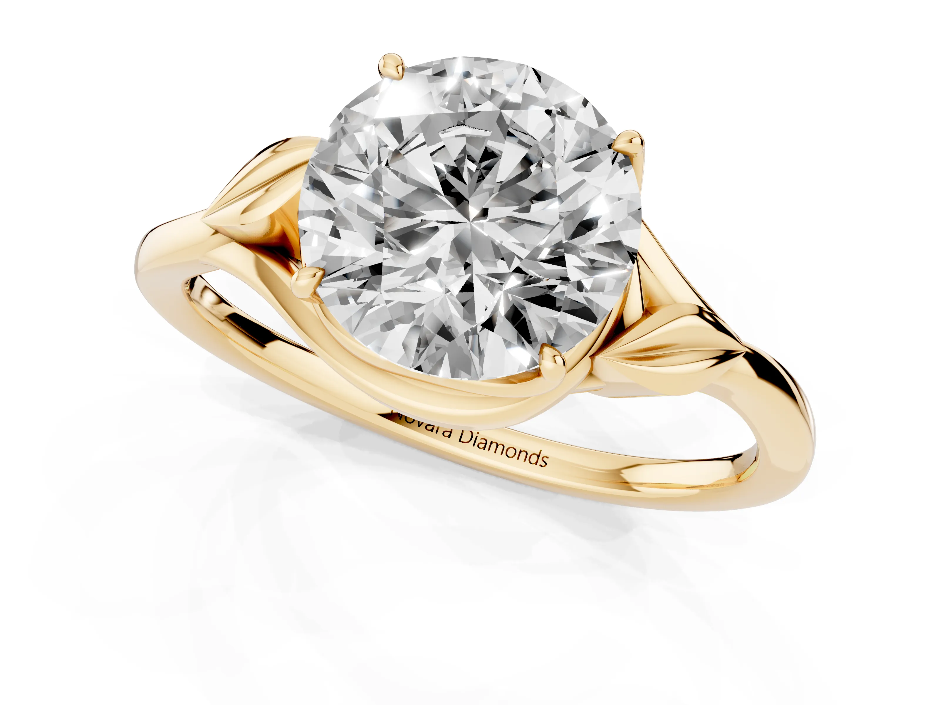 Round Cut Diamond Solitaire Ring Set in Yellow gold with Polished Twist Band