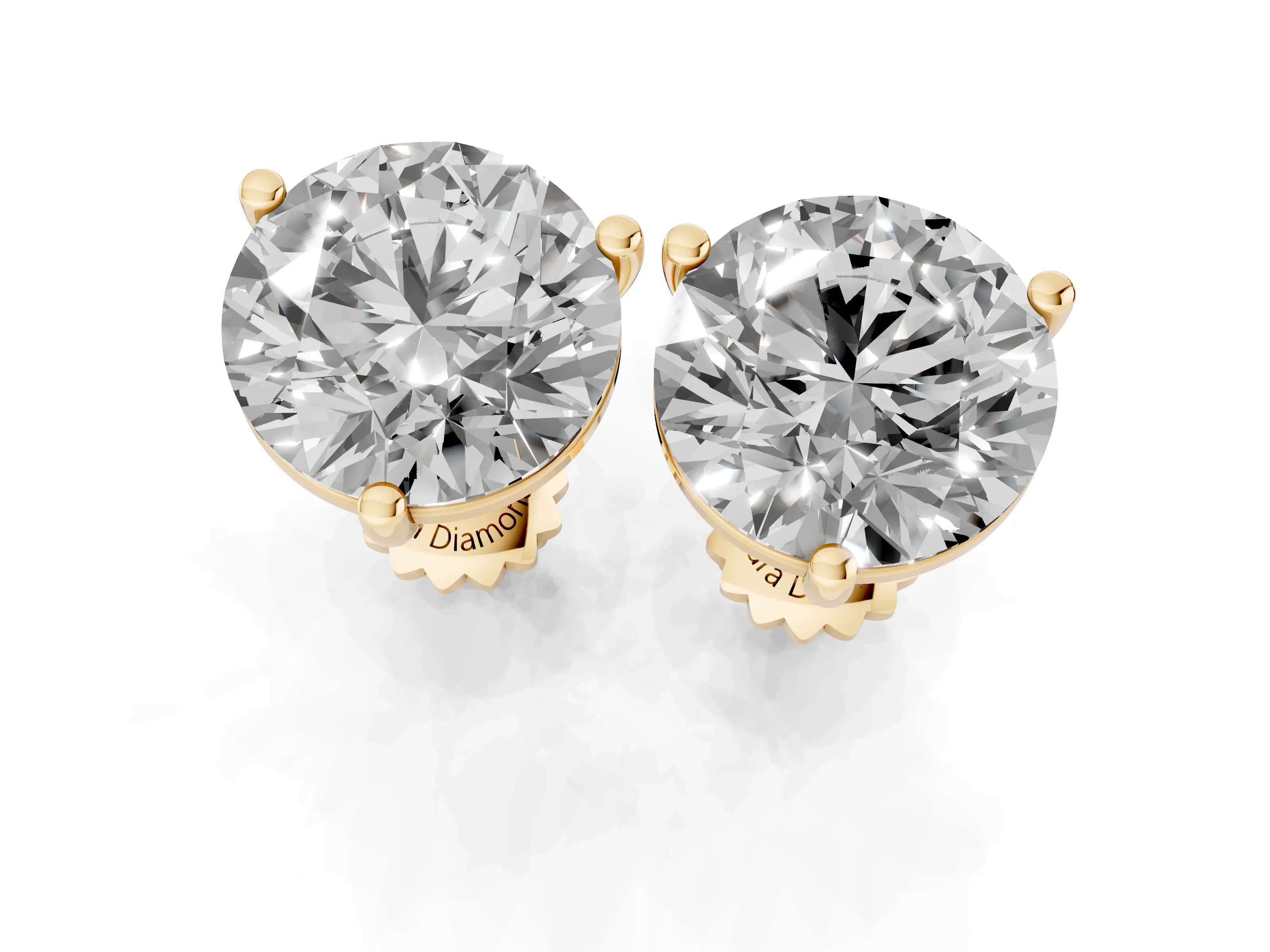 Round Diamond Martini Stud Earrings Set in Yellow gold with Three-Prong Setting