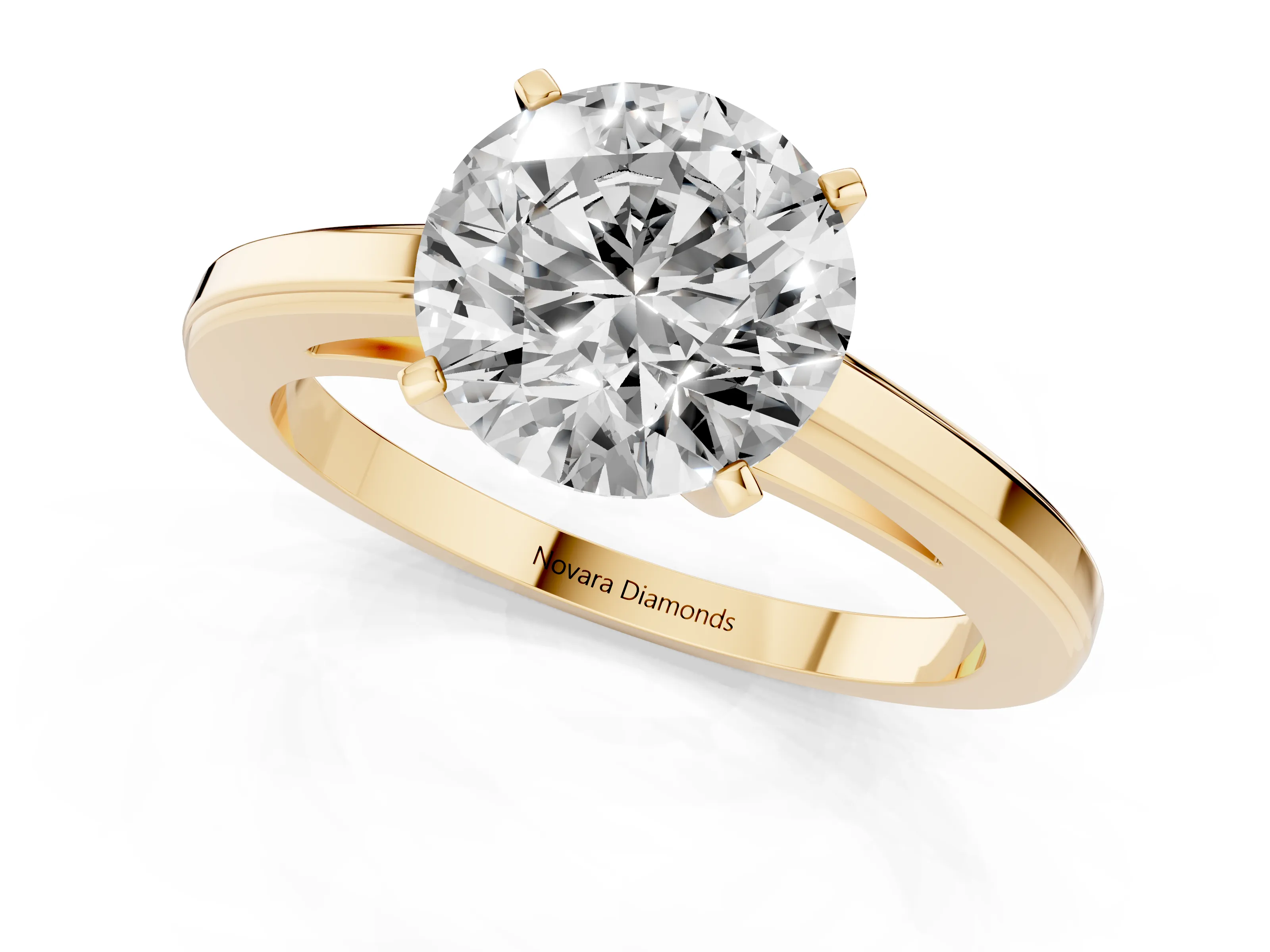 Round Cut Diamond Solitaire Ring Set in Yellow gold with Prong Setting and Classic Band