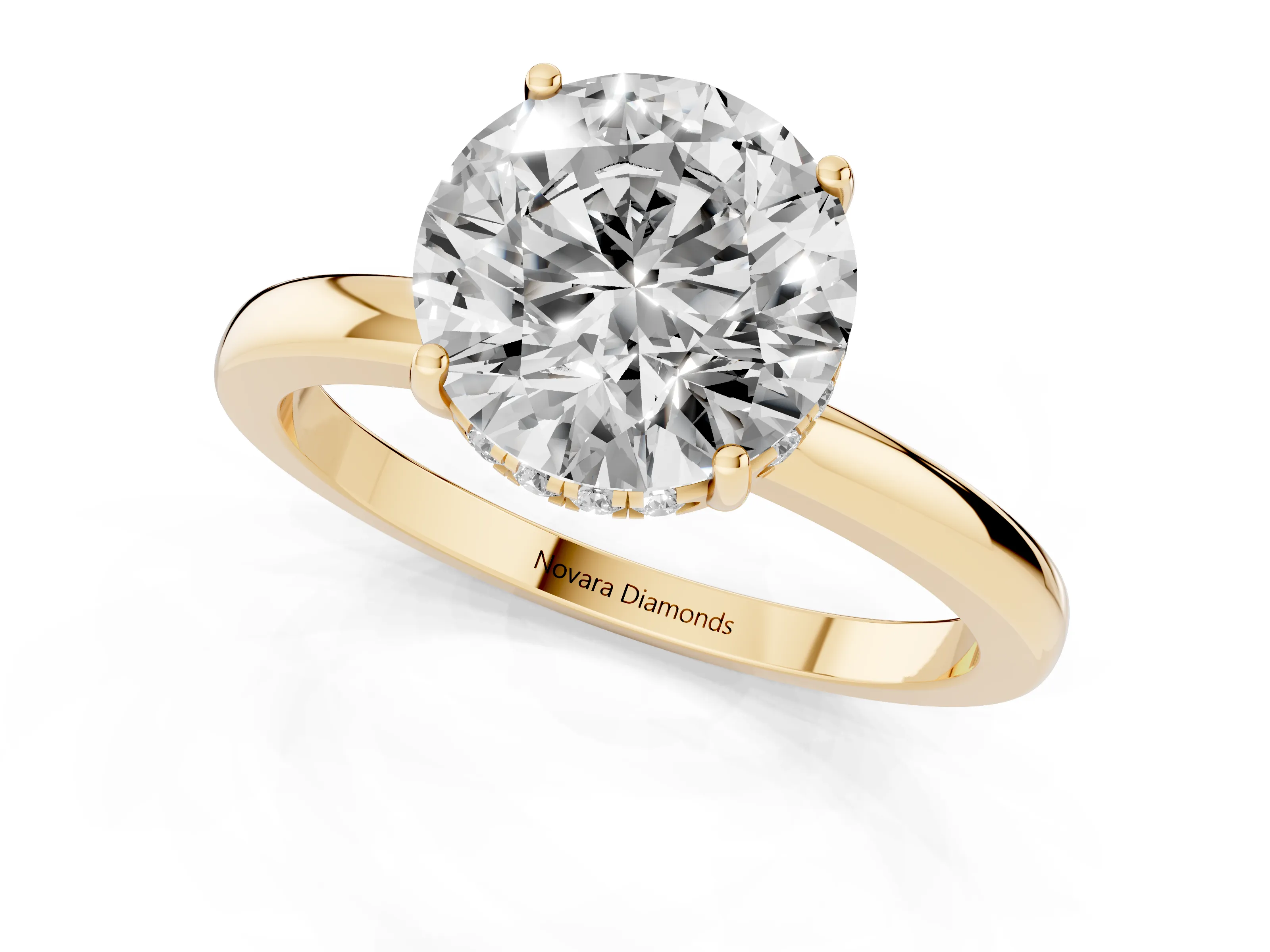 Round Cut Diamond Solitaire Ring Set in Yellow gold with Plain Band and Prong Setting