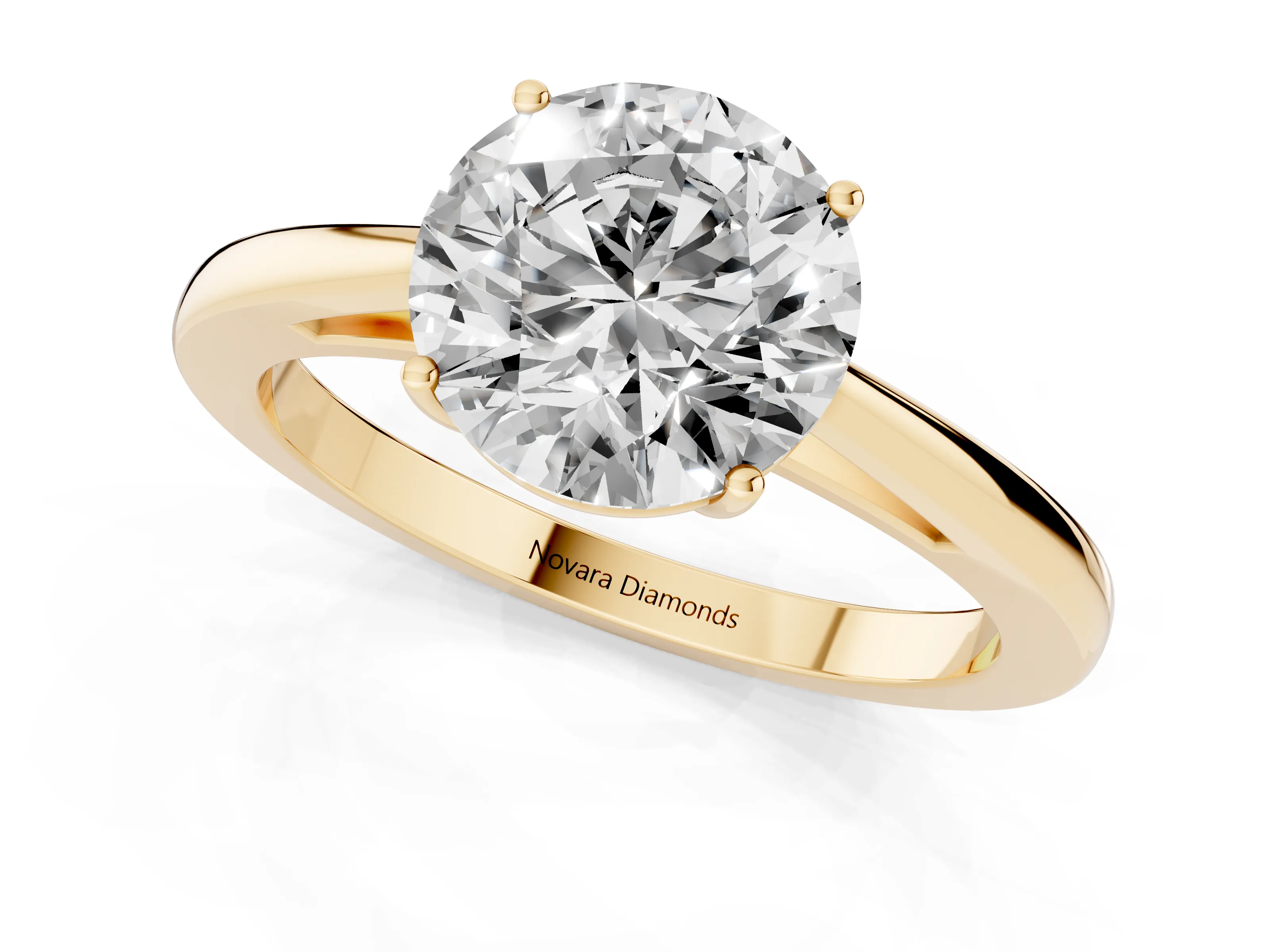 Round Cut Diamond Solitaire Ring Set in Yellow gold with Split Shank and Prong Setting