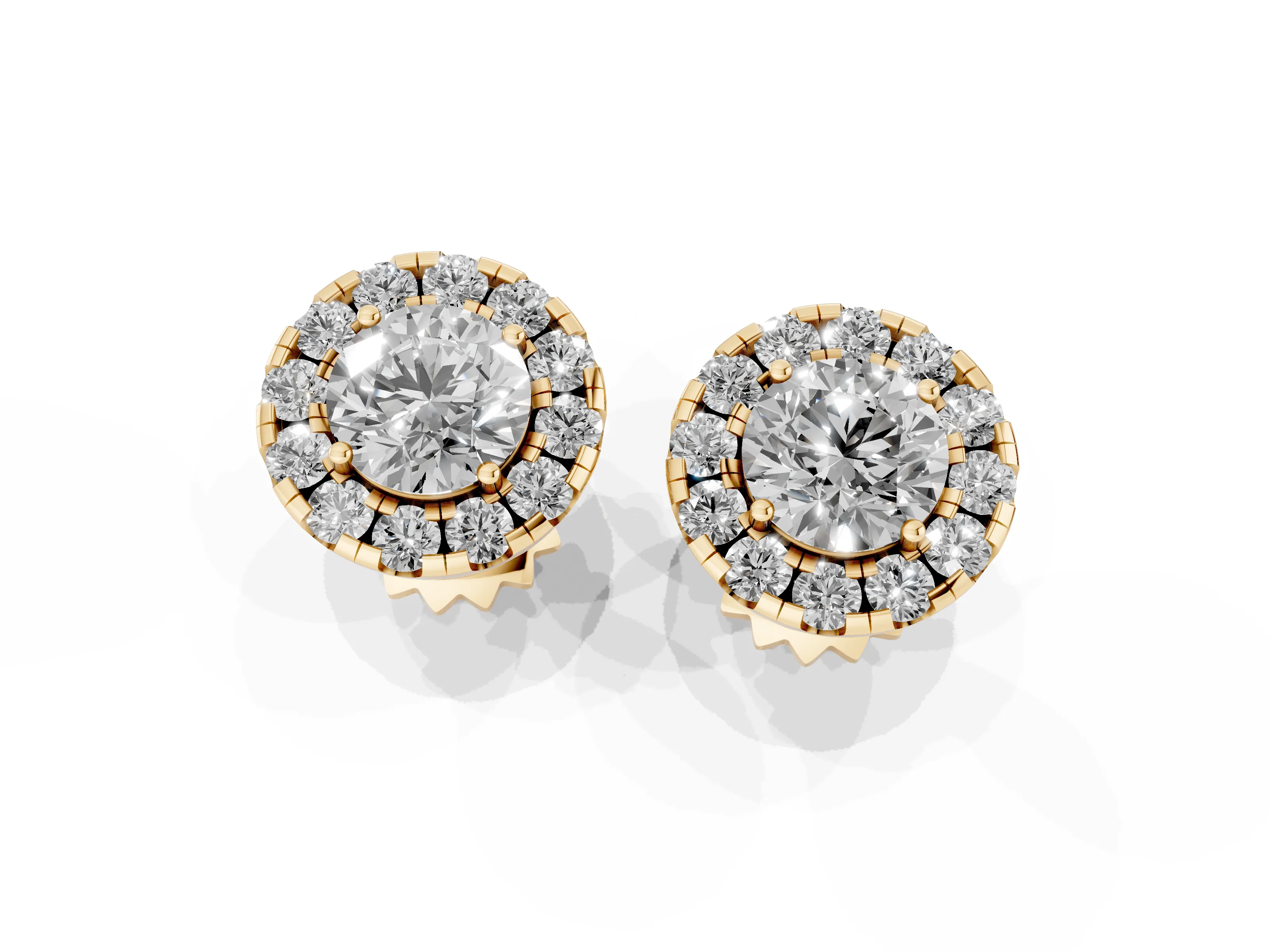 Round Lab-Grown Diamond Compact Halo Stud Earrings | Low Setting | Yellow Gold