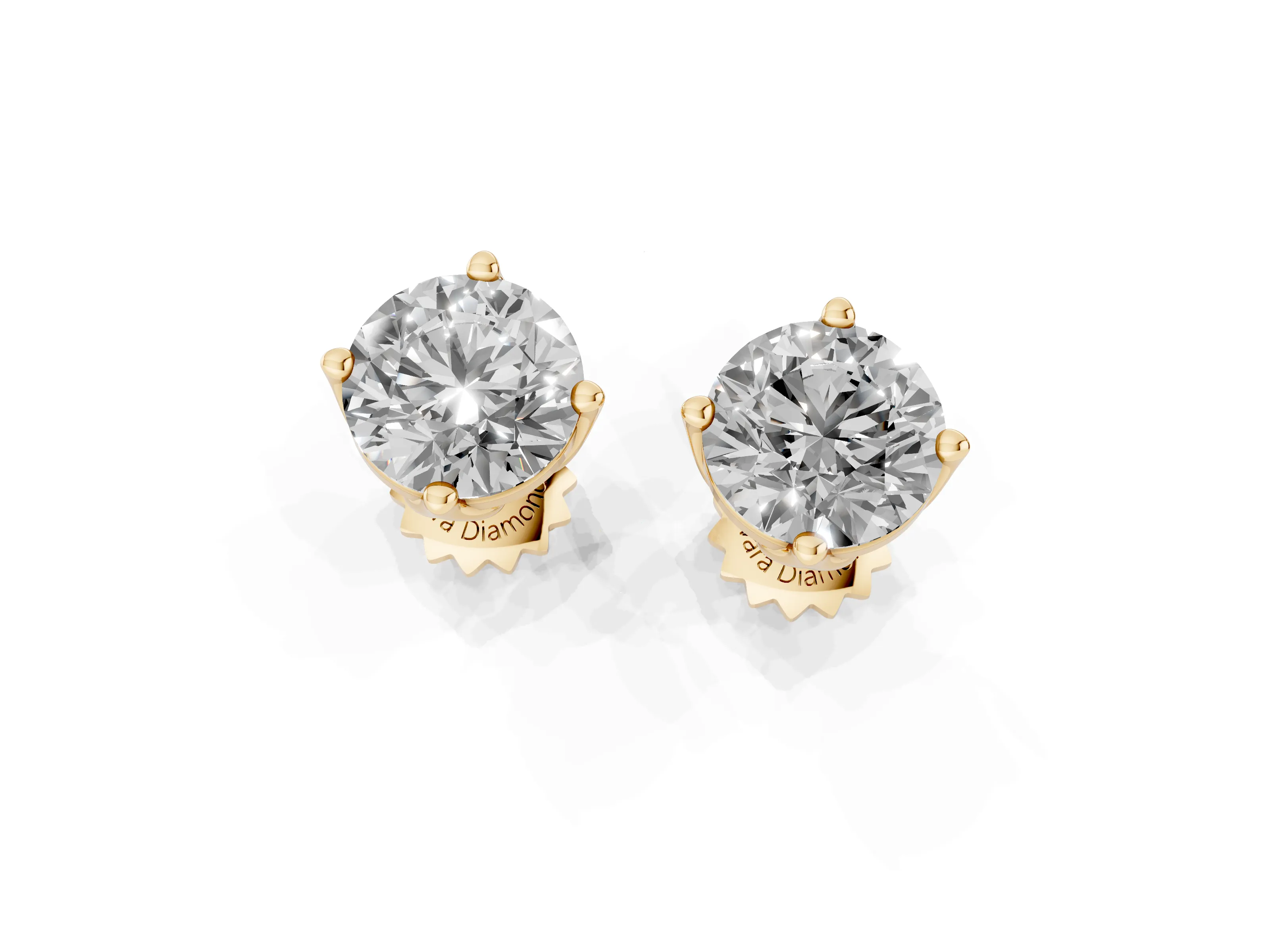 Round Diamond Flower Petal Solitaire Stud Earrings Set in Yellow gold