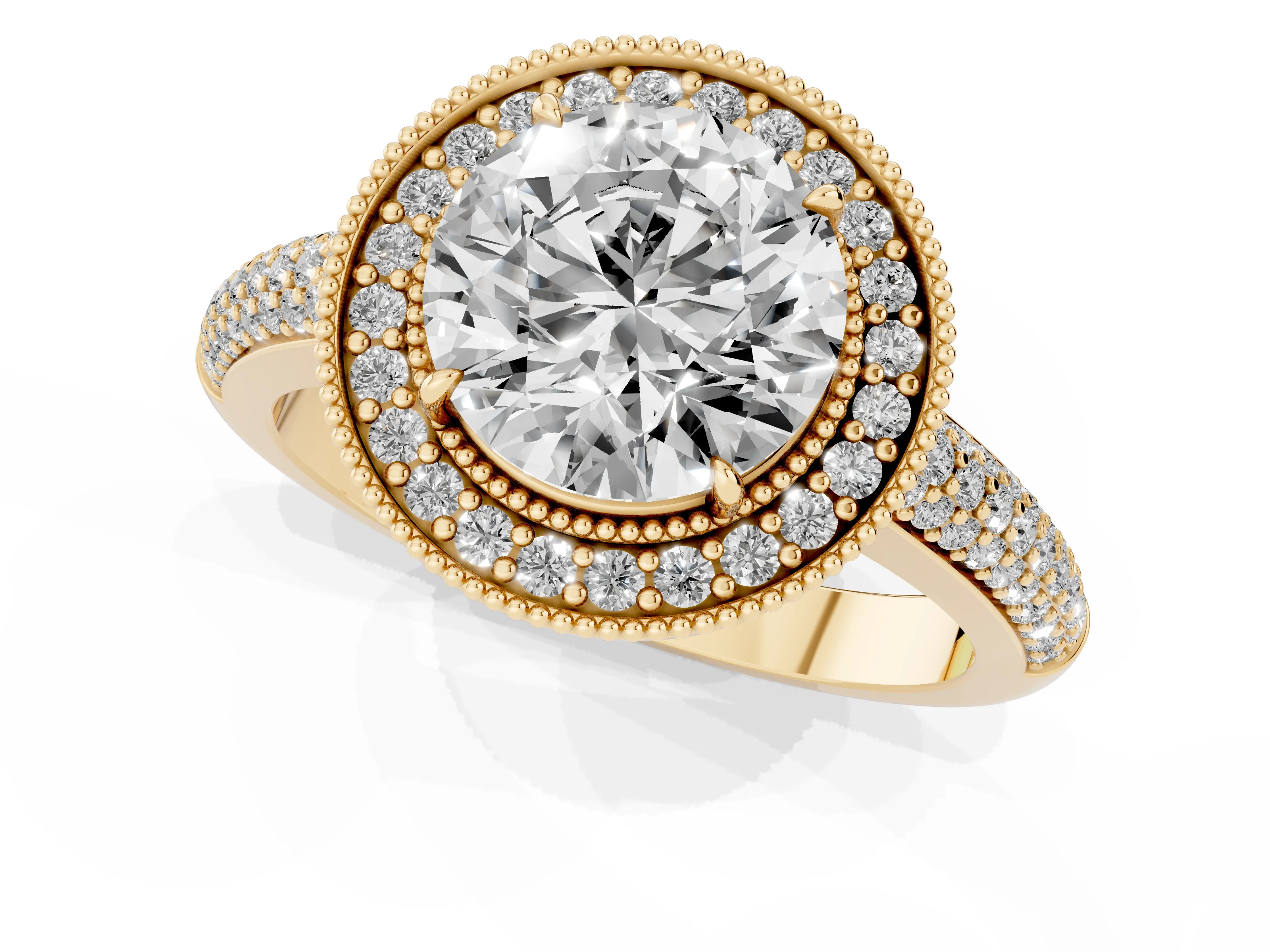Round Cut Diamond Halo Pavé Band Set in Yellow gold with Prong Setting – second view