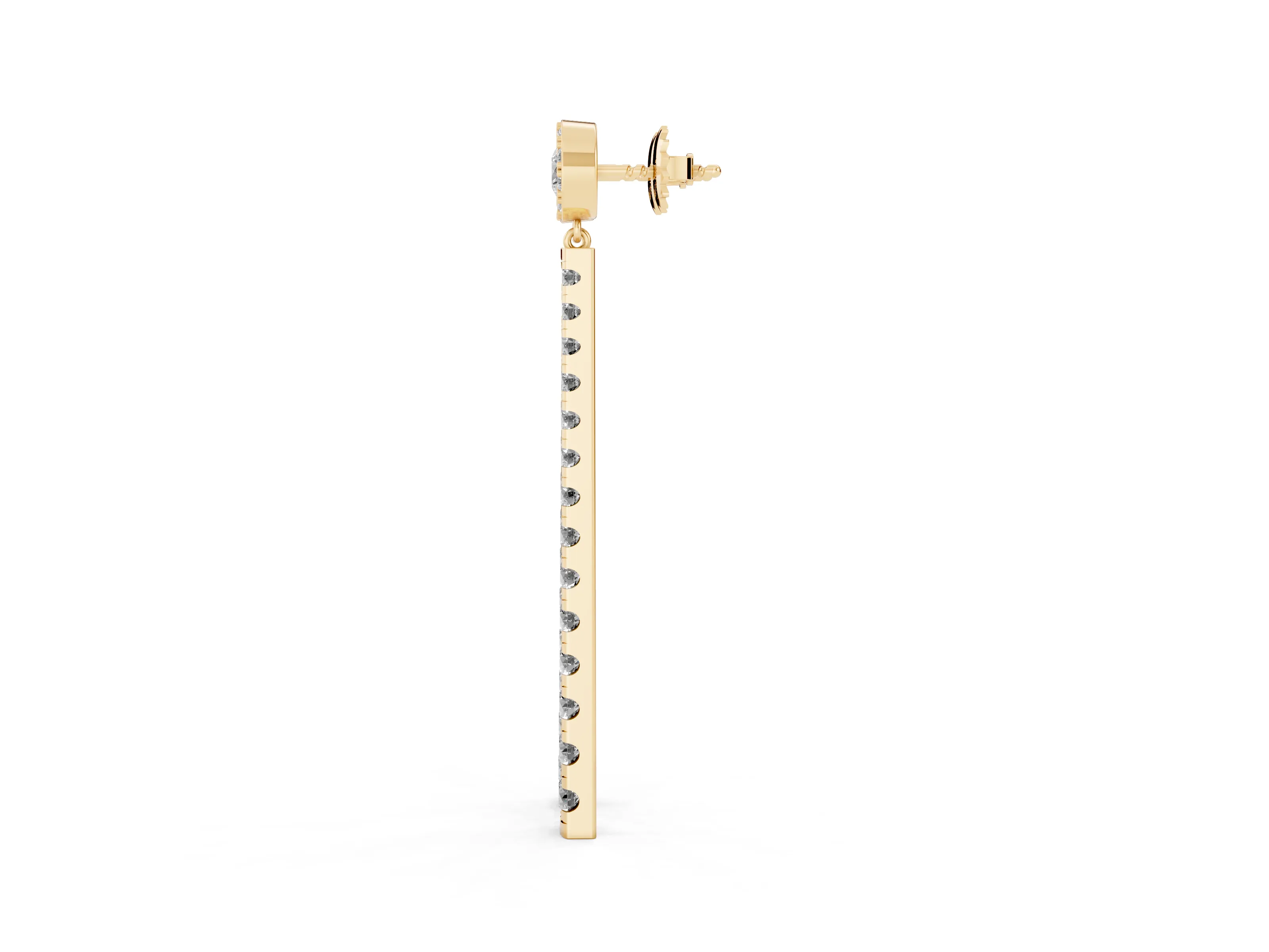 Round Lab-Grown Diamond Graduated Linear Drop Earrings | Halo Stud Top | Yellow Gold