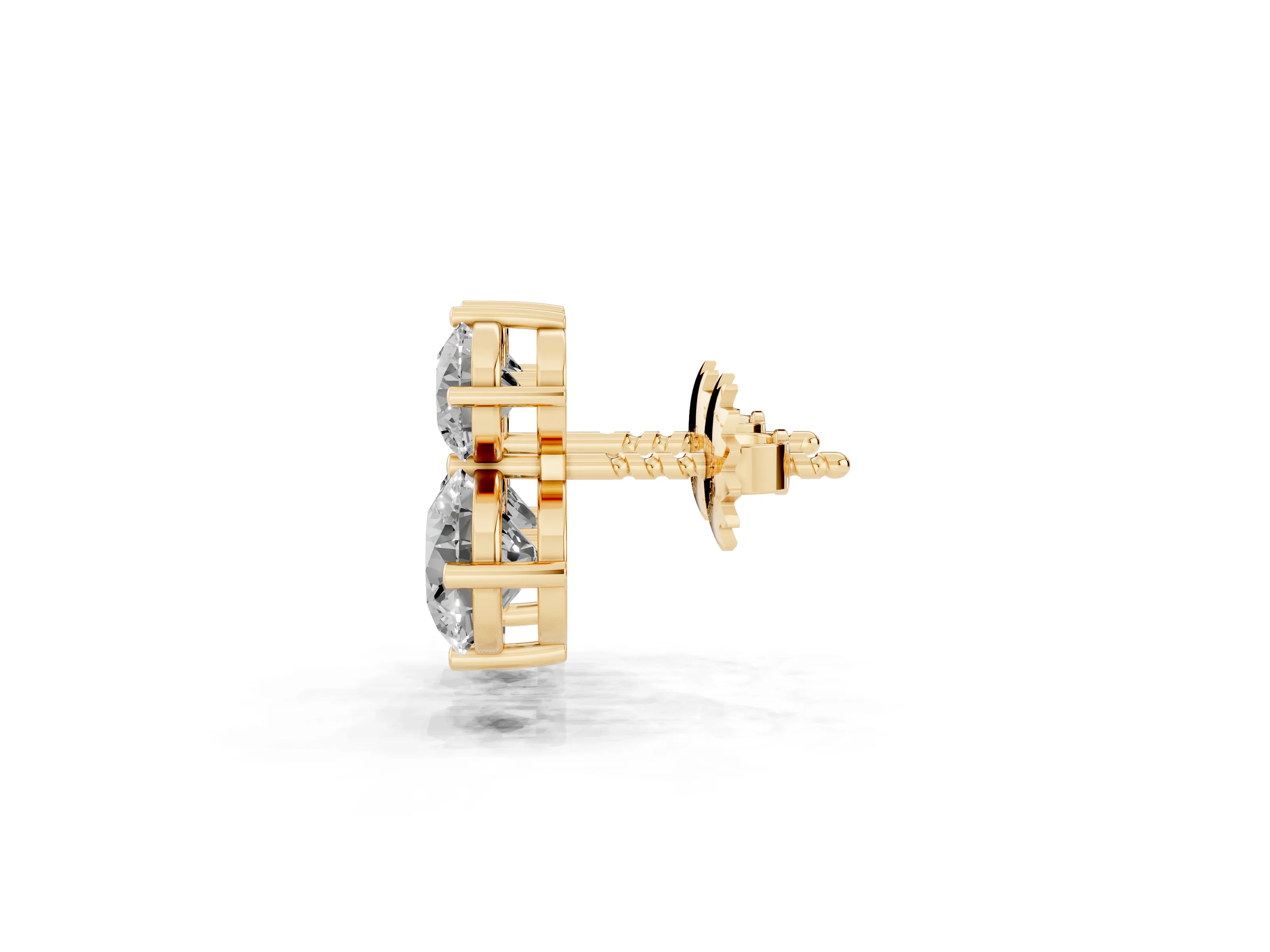Round Lab-Grown Diamond Vertical Two Stone Stud Earrings | Small Over Large | Yellow Gold