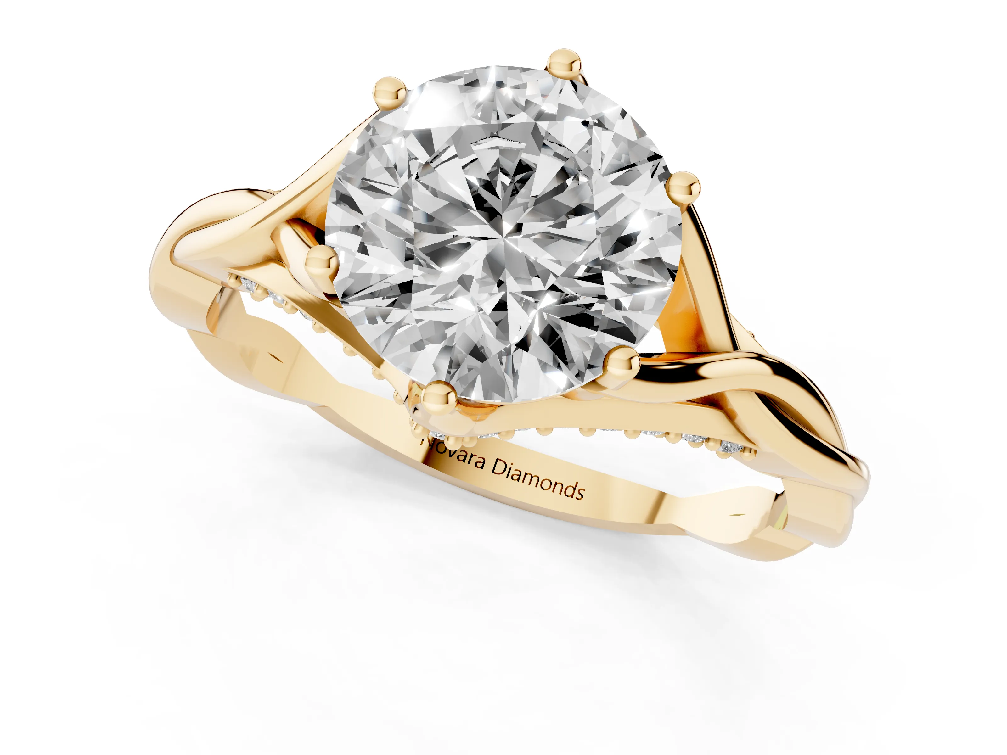 Round Cut Diamond Intertwined Twist Band Solitaire Ring Set in Yellow gold with Prong Setting