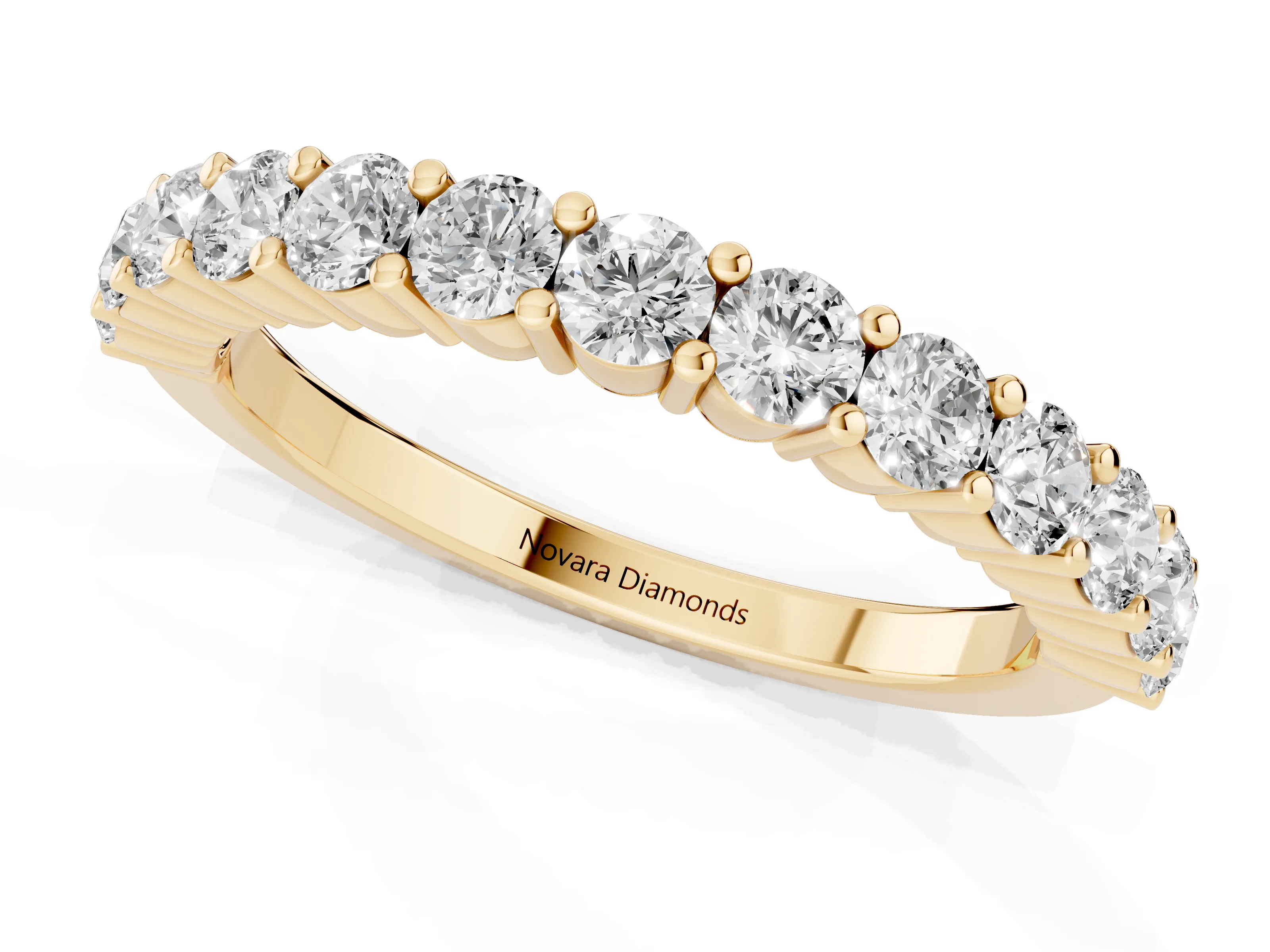 Alternating Round Diamond Promise Ring Set in Yellow gold with Round Accent Stations