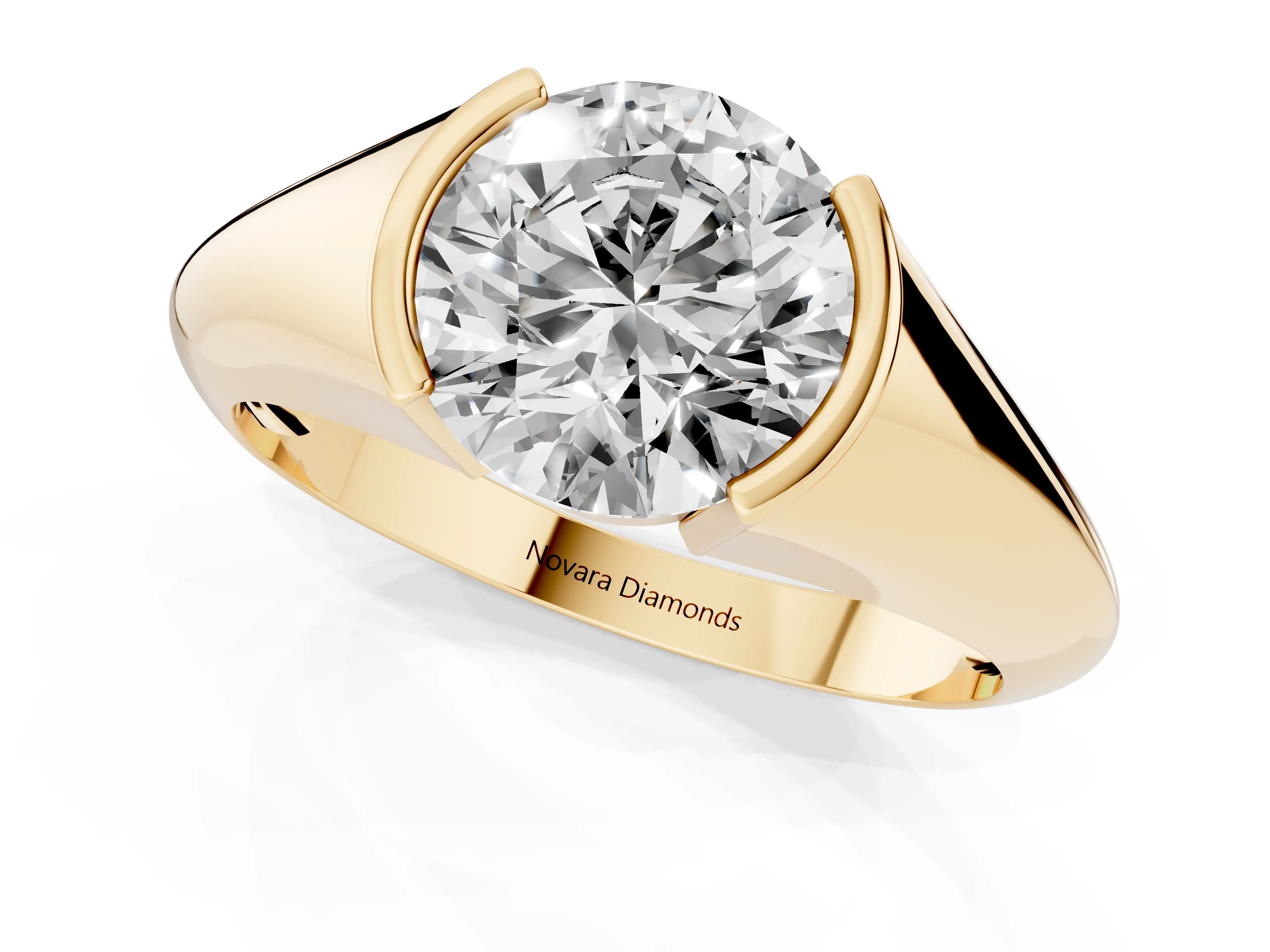Round Cut Diamond Solitaire Tension Set Ring Set in Yellow gold