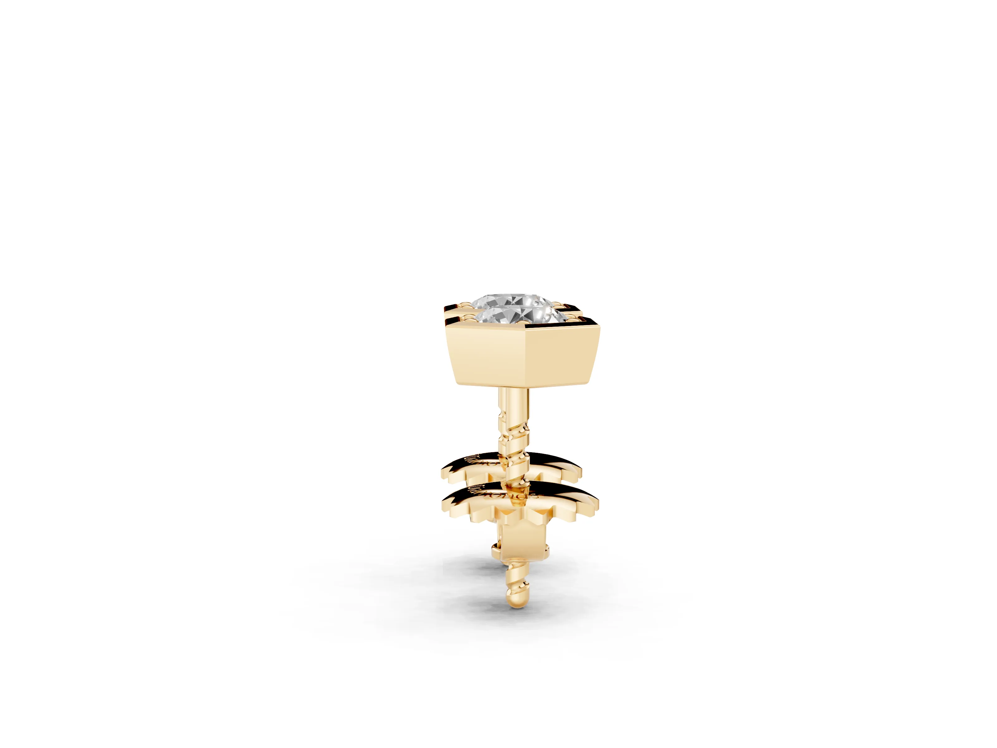 Round Lab-Grown Diamond Hexagon Frame Stud Earrings | Prong Set Solitaire | Yellow Gold