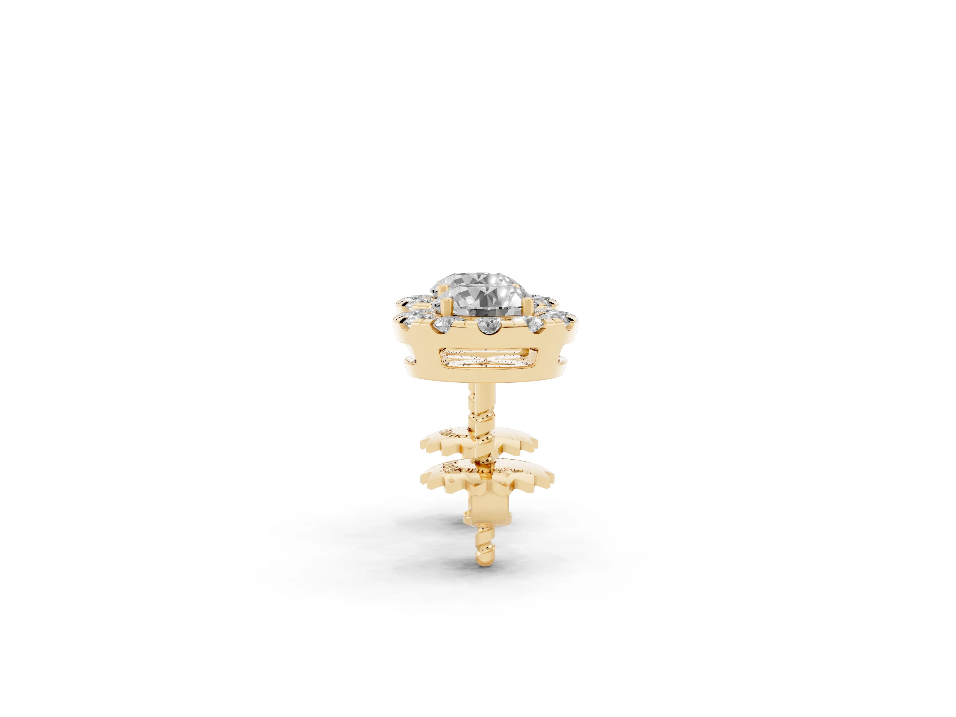 Round Lab-Grown Diamond Compact Halo Stud Earrings | Low Setting | Yellow Gold