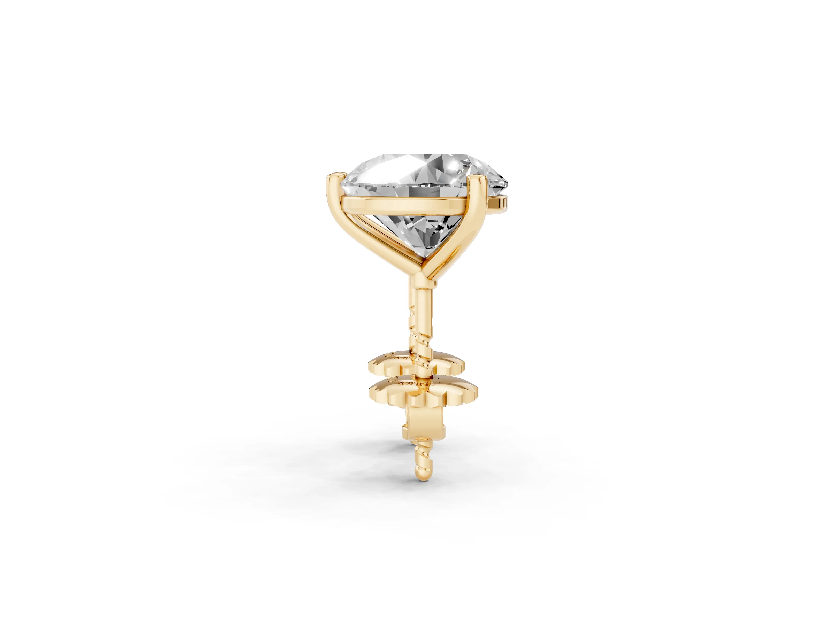 Round Diamond Martini Stud Earrings Set in Yellow gold with Three-Prong Setting