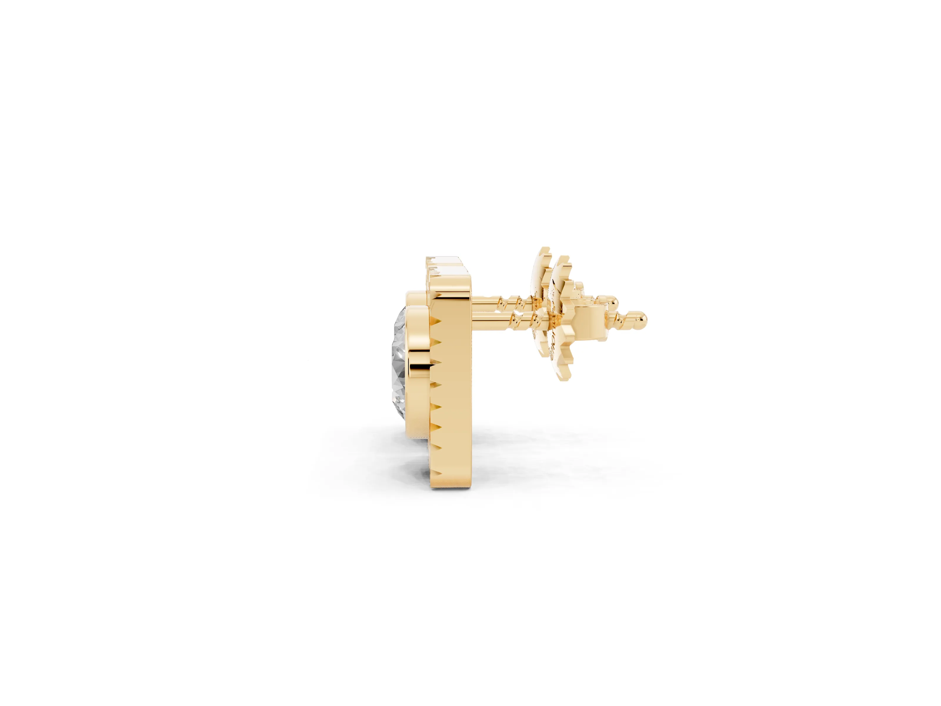 Round Lab-Grown Diamond Bezel Stud Earrings | Sunburst Square Frame | Yellow Gold