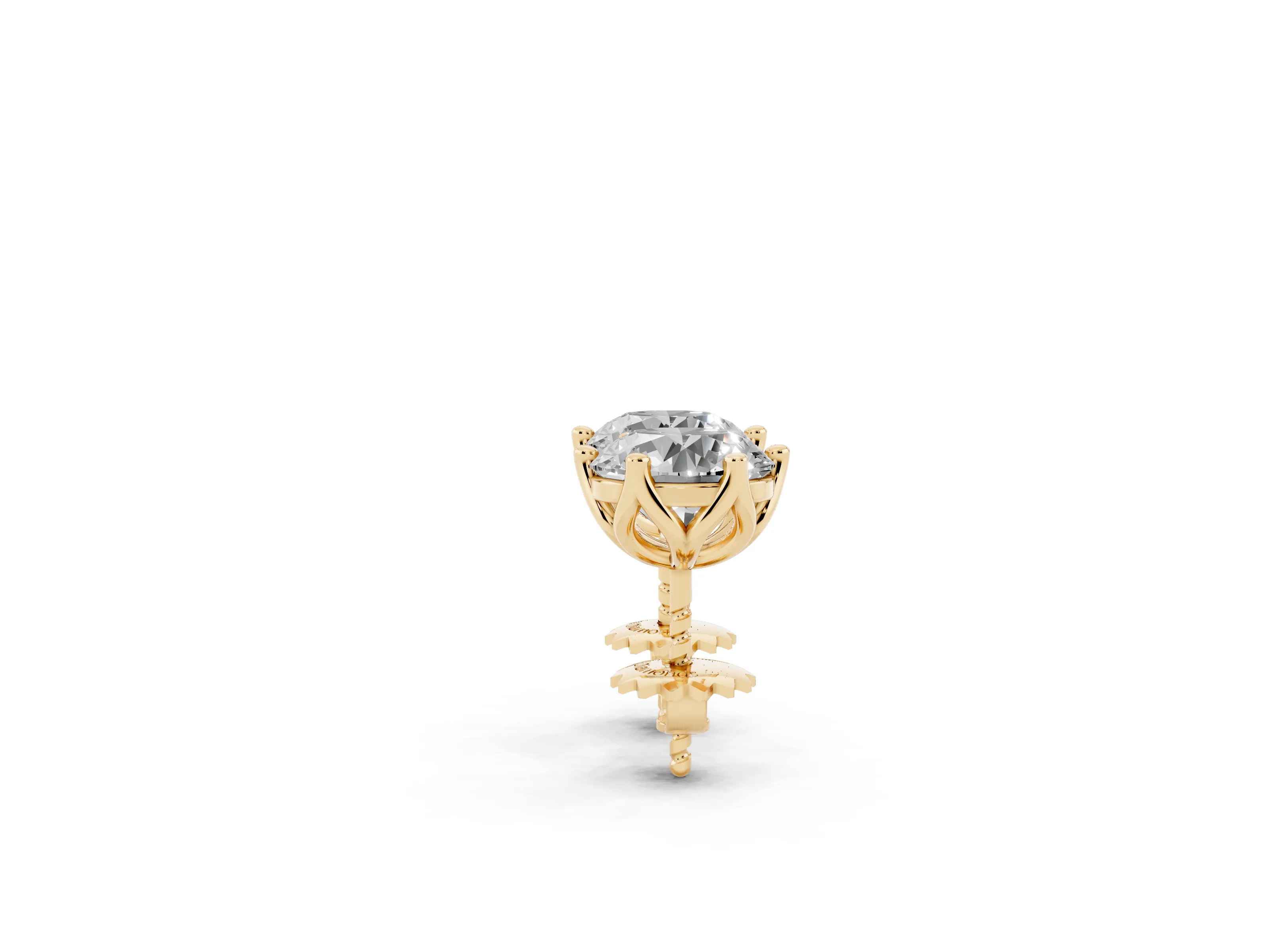 Round Diamond Six-Prong Flower Petal Solitaire Stud Earrings Set in Yellow gold