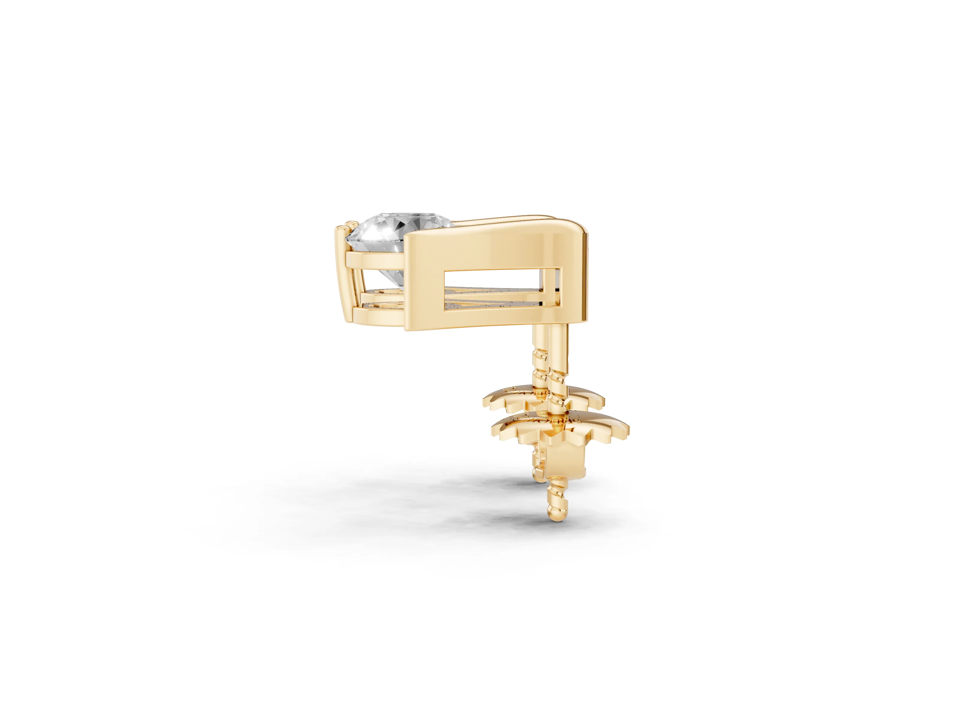 Round Diamond Inverted V Stud Earrings Set in Yellow gold