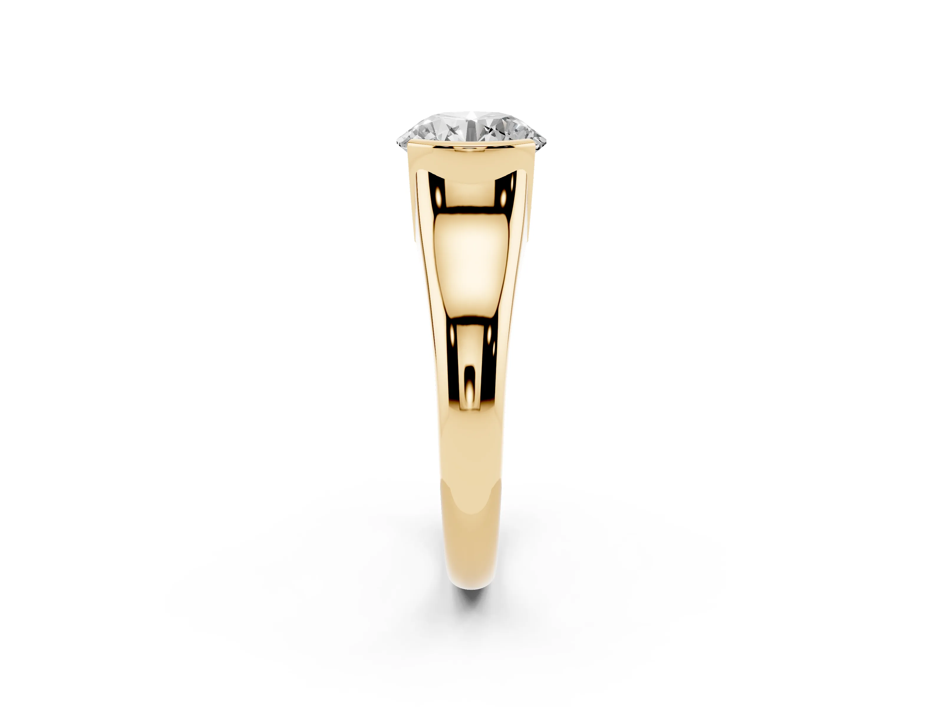 Round Cut Diamond Solitaire Tension Set Ring Set in Yellow gold with Split Shank Band