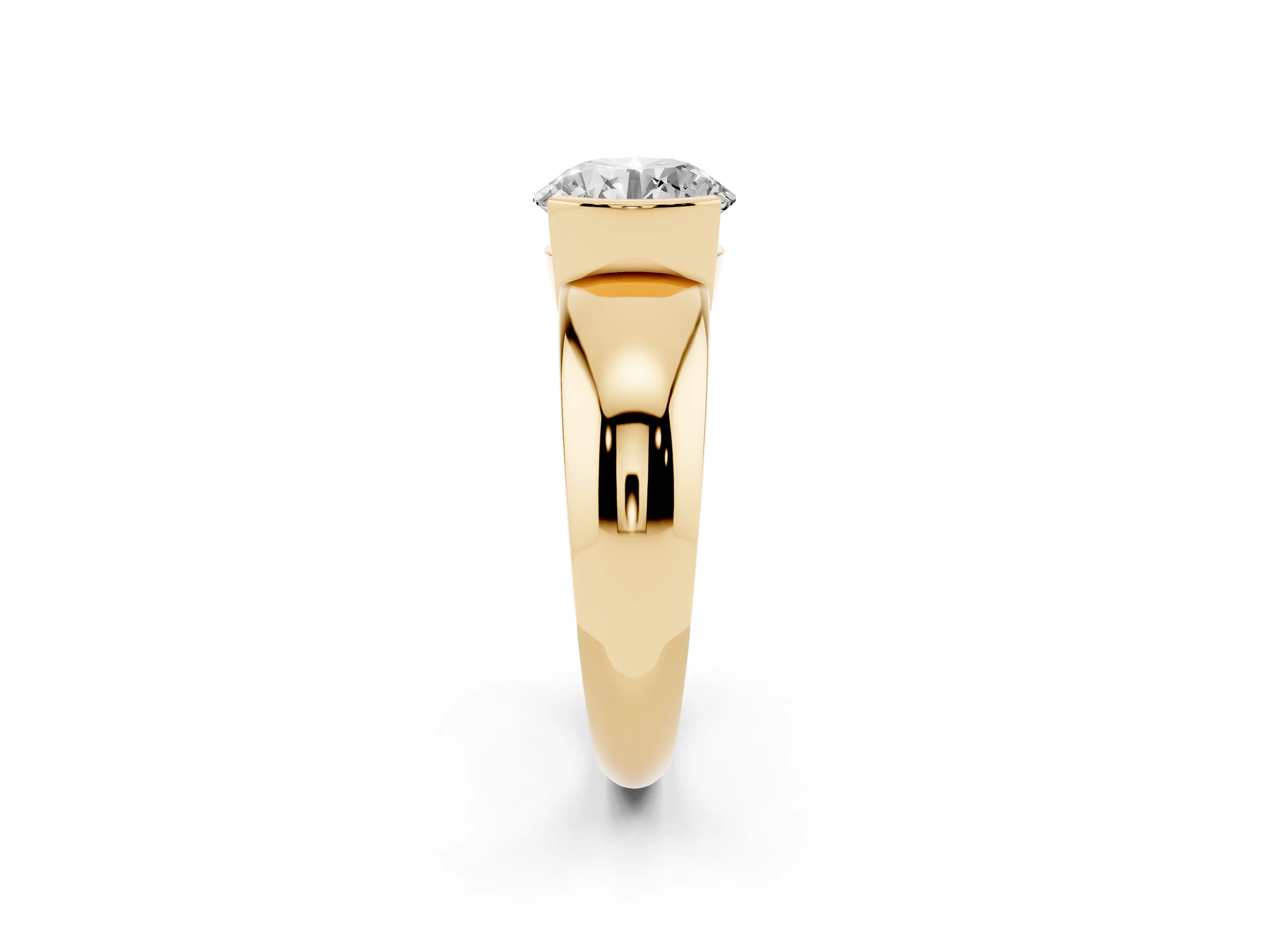 Round Cut Diamond Solitaire Tension Set Ring Set in Yellow gold with Wide Band
