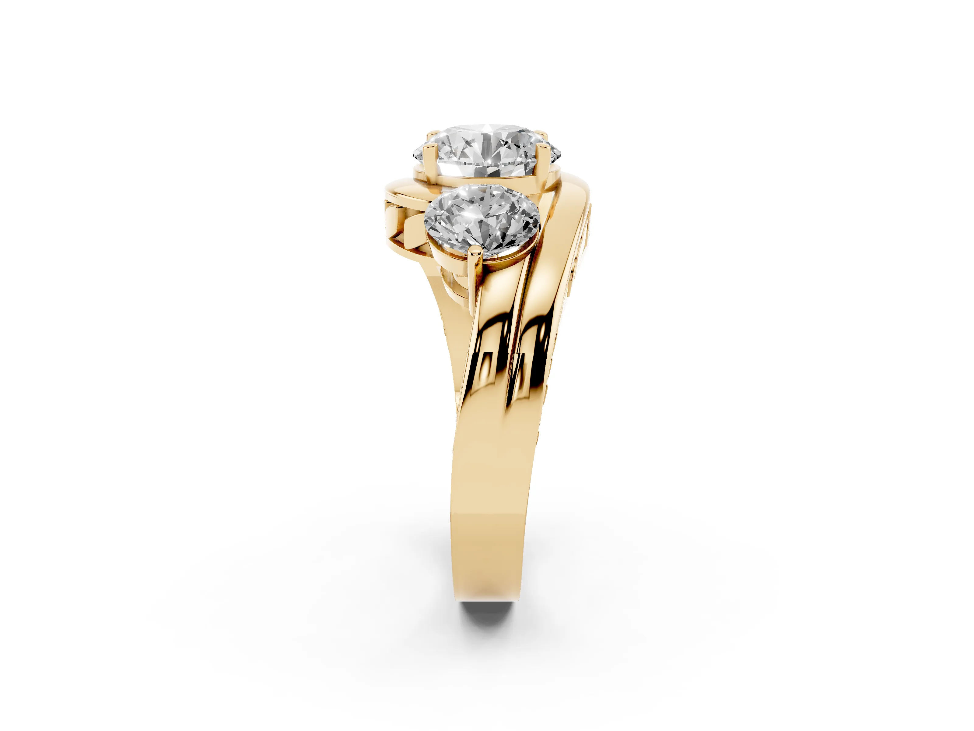 Round Cut Diamond Three-Stone Ring Set in Yellow gold with Plain Split Shank