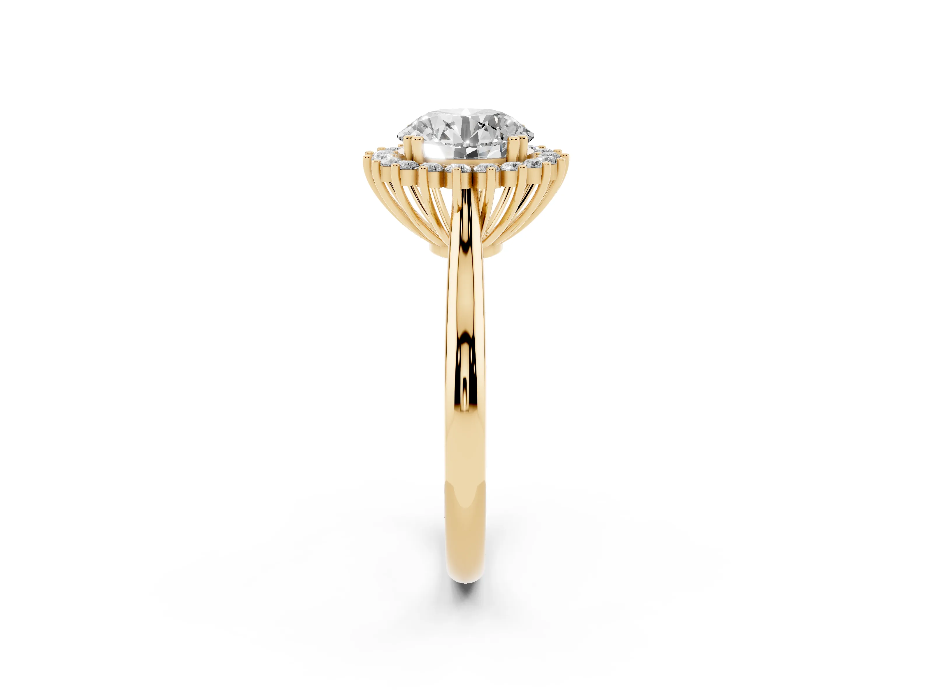 Round Cut Diamond Halo Ring Set in Yellow gold with Plain Solitaire Band and Prong Setting