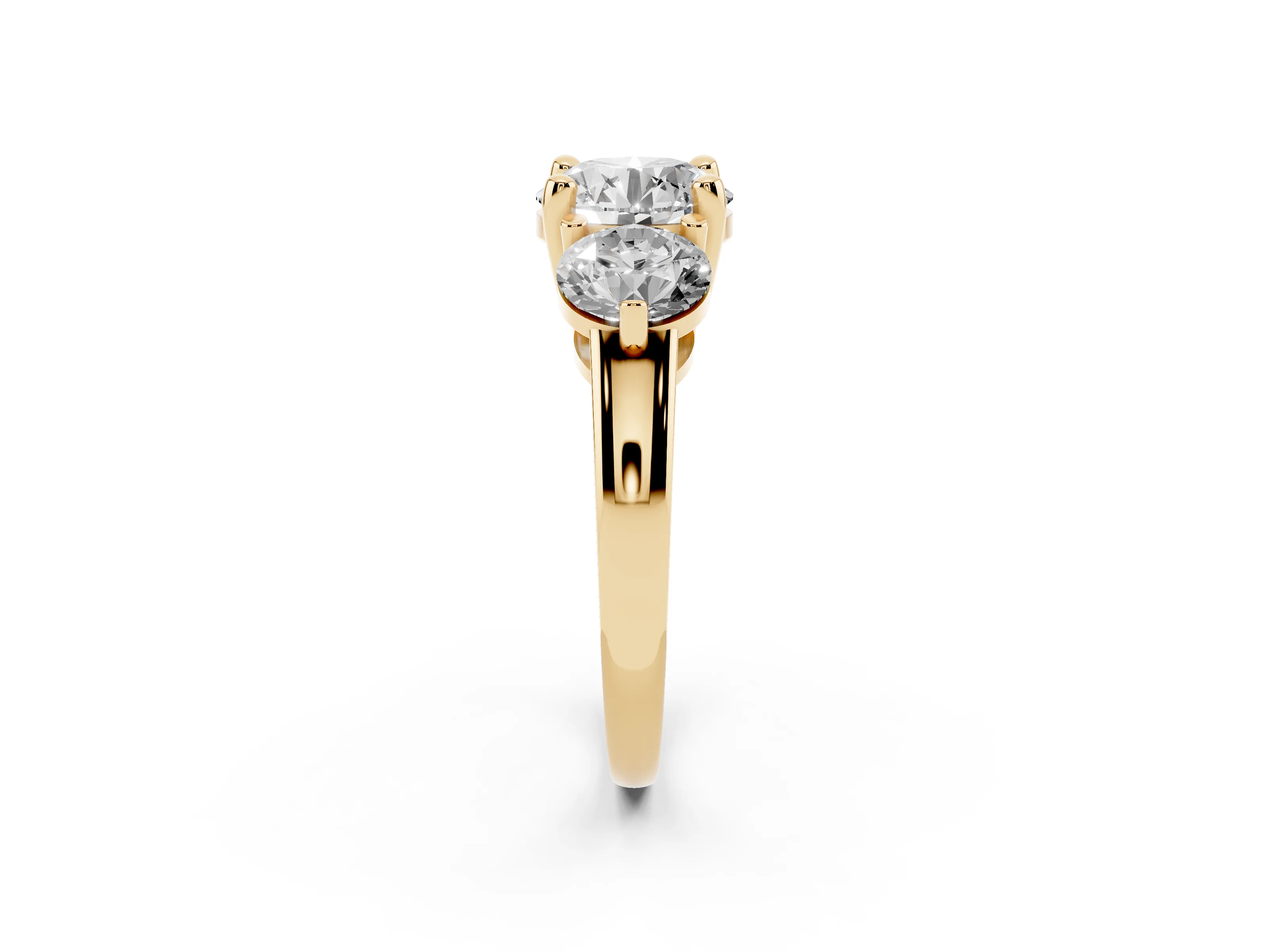 Round Cut Diamond Three-Stone Ring Set in Yellow gold with Prong Setting and Classic Band