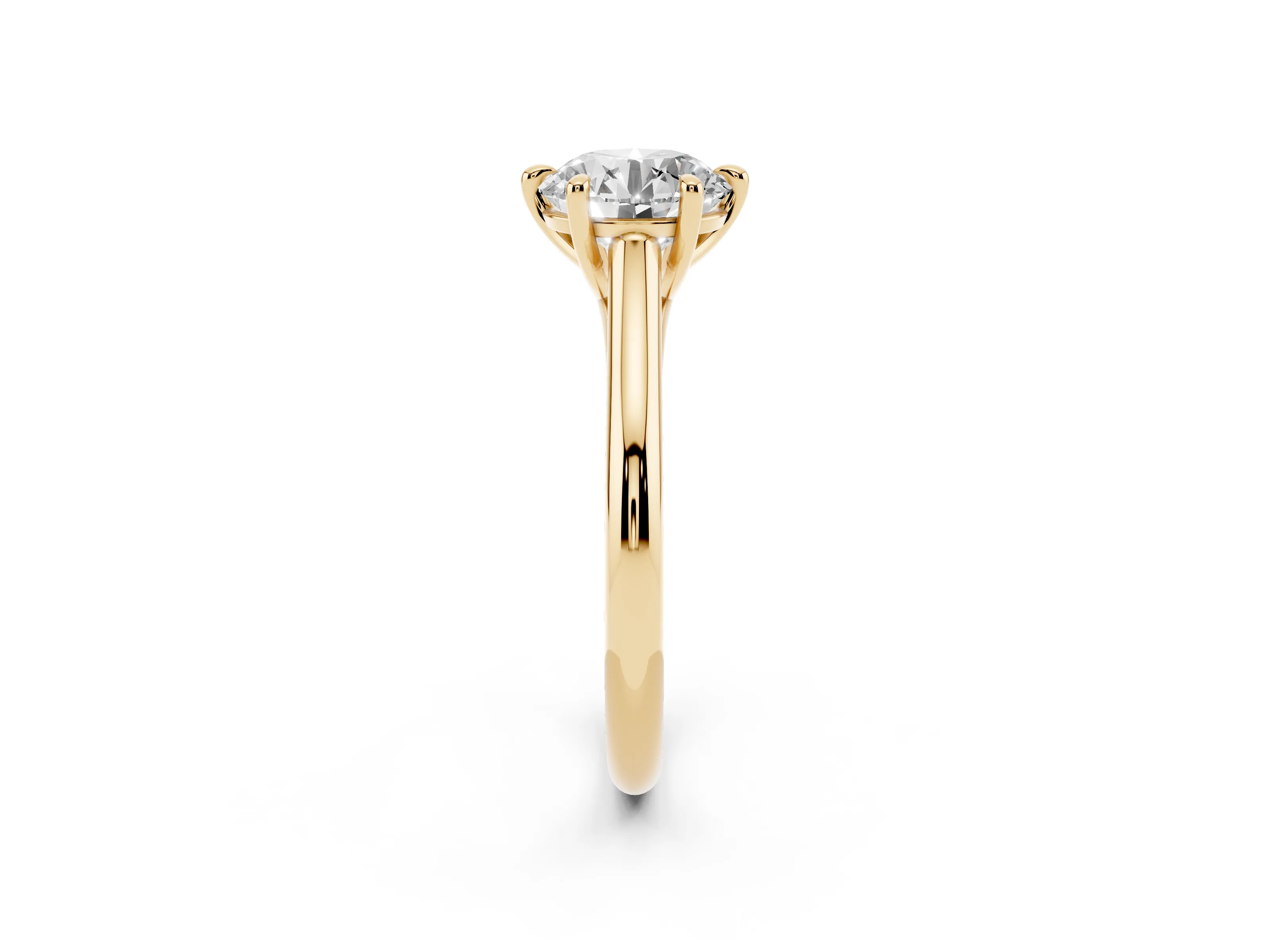 Round Cut Diamond Solitaire Engagement Ring Set in Yellow gold with Prong Setting and Plain Classic Band