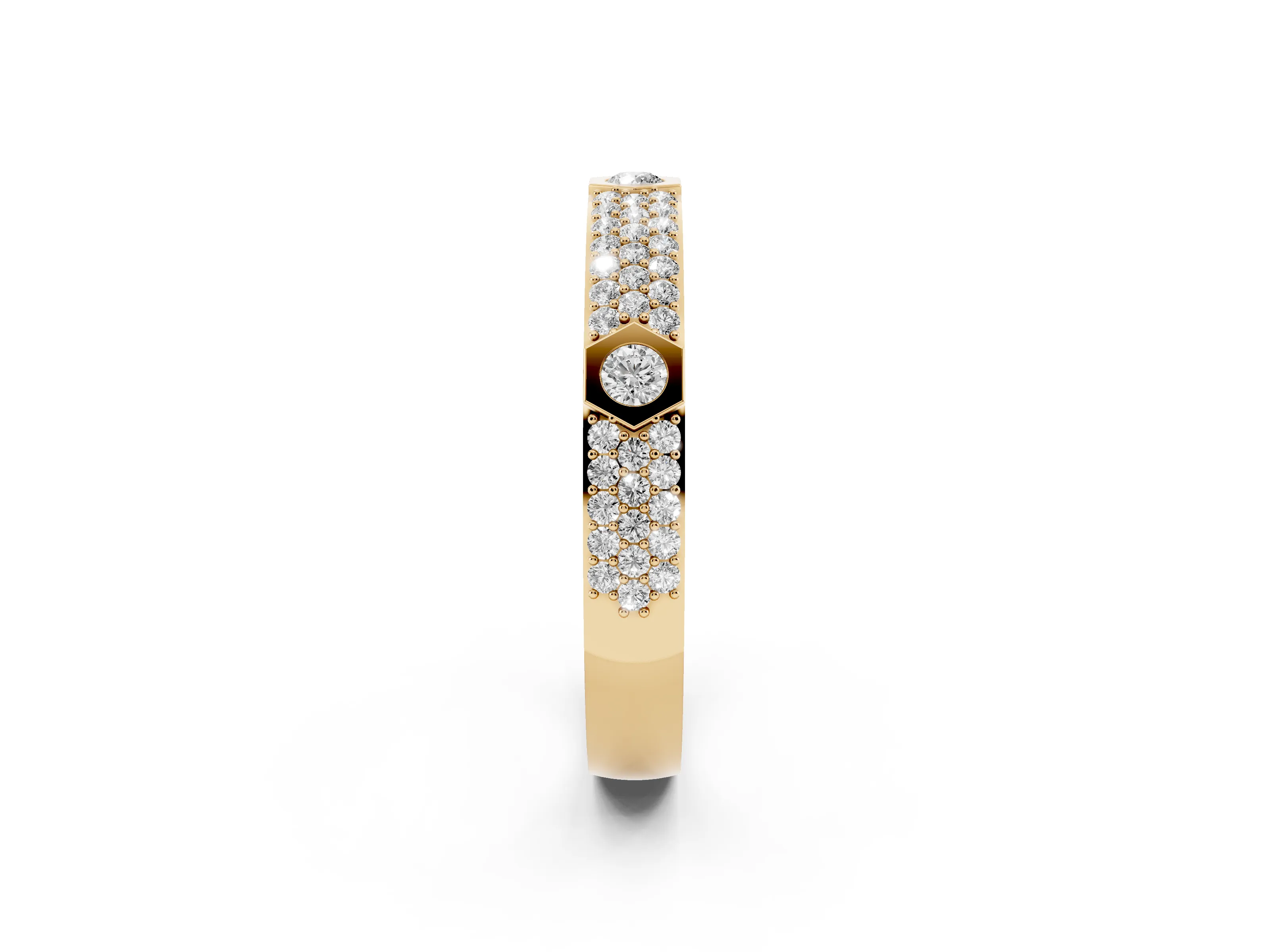Round Diamond Pavé Promise Ring Set in Yellow gold with Round Accent Stations